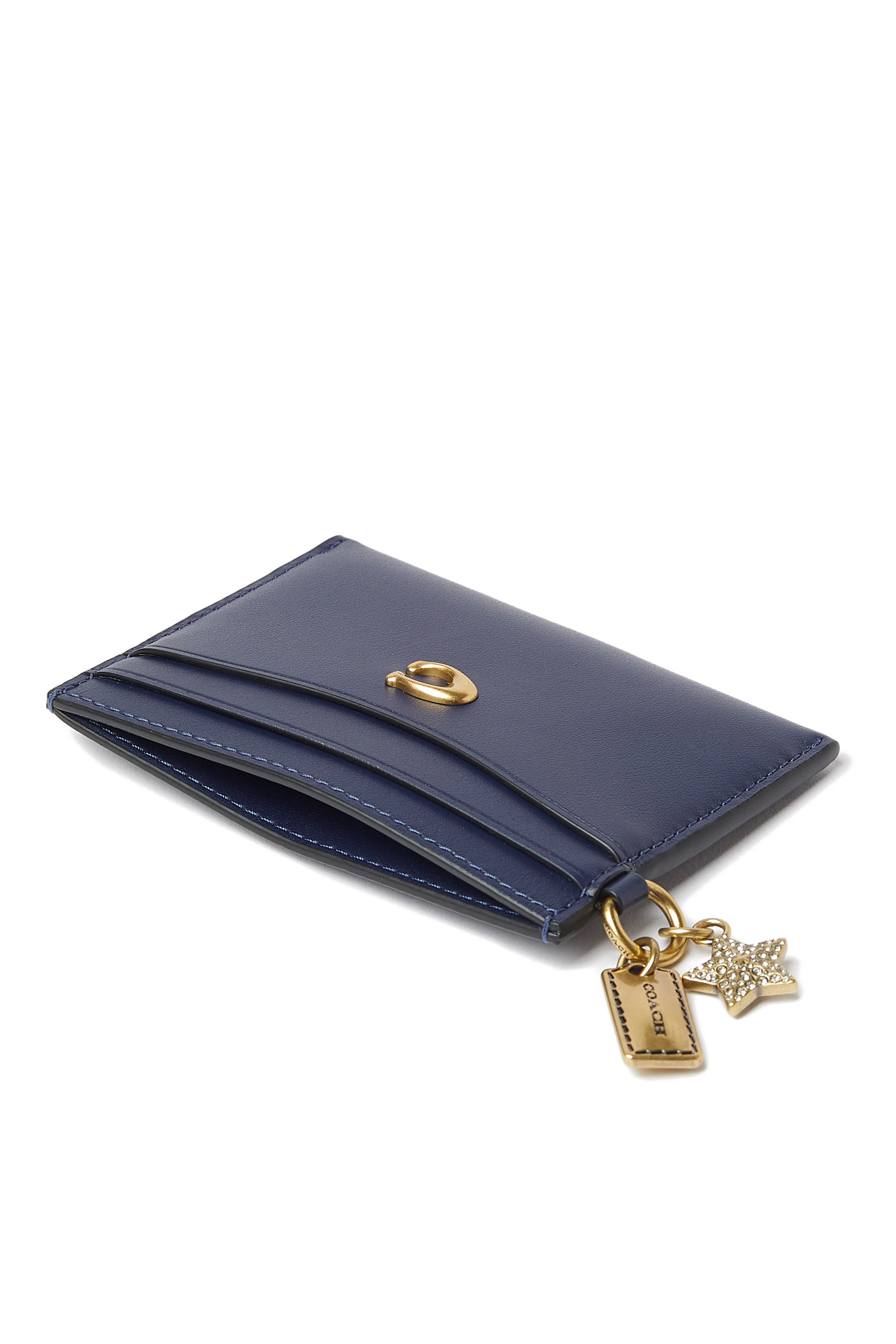 Refined Calf Leather Essential Card Case With Charm
