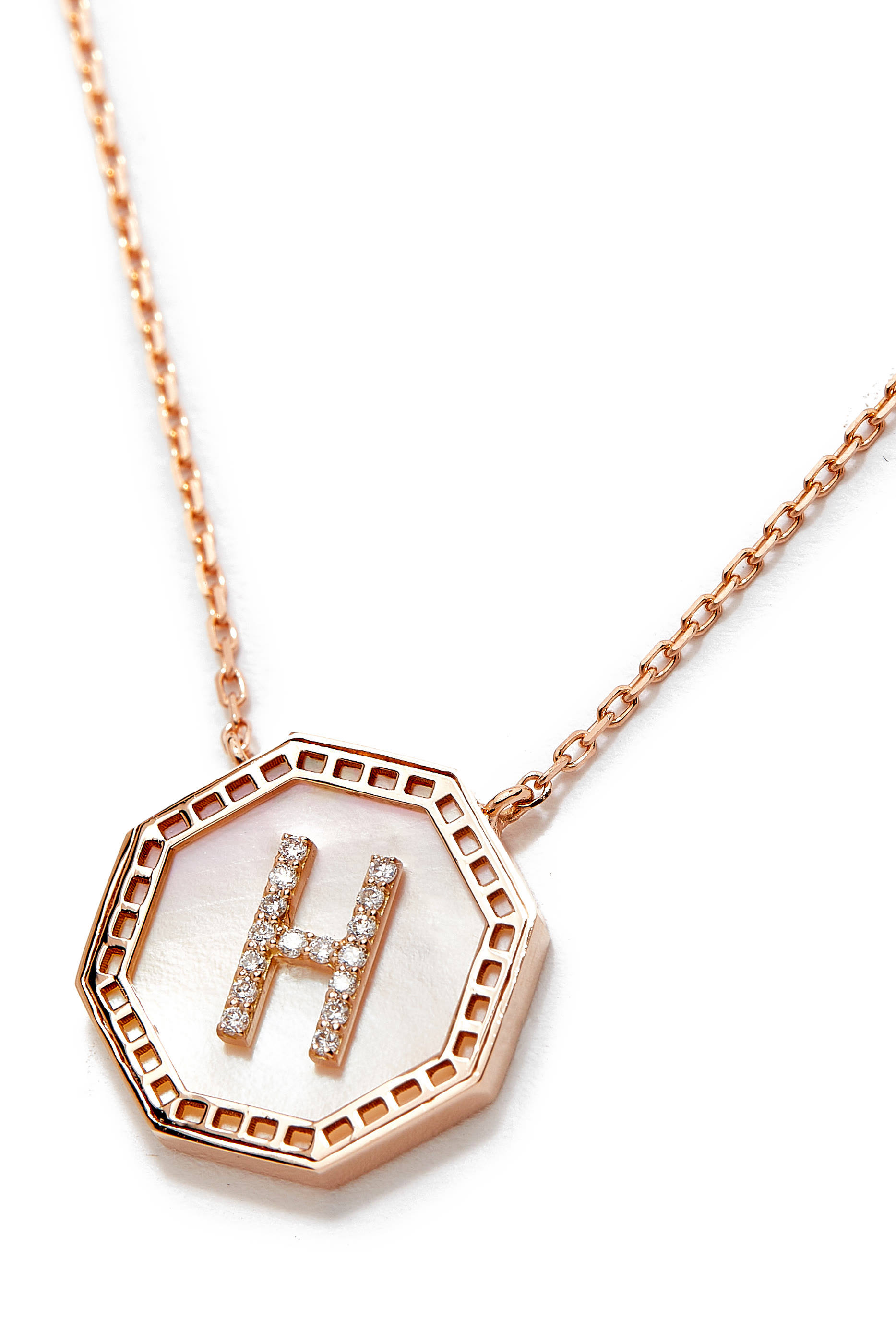 Harf Turath Letter H Necklace, 18k Pink Gold & Diamonds