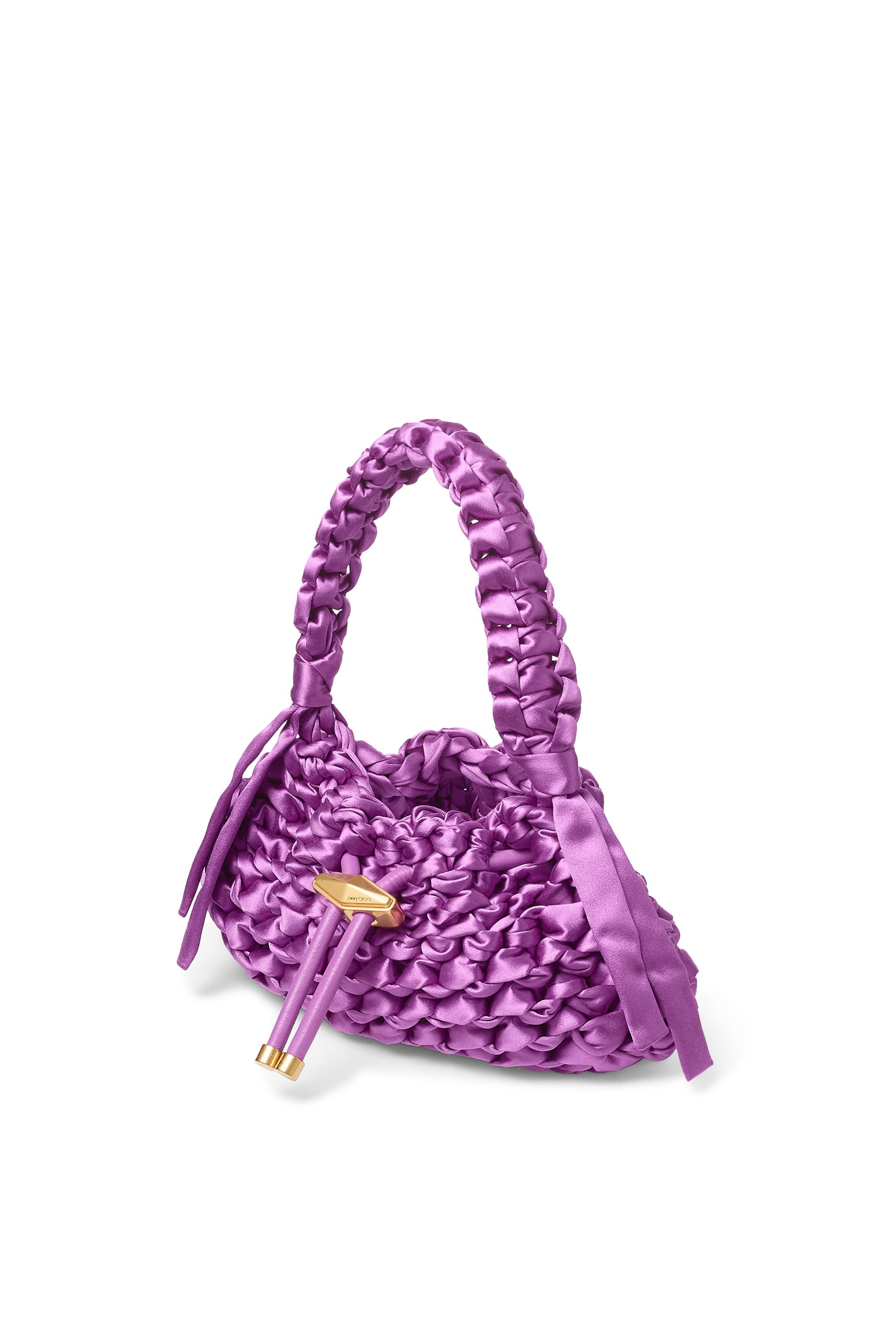 Cinch Woven Satin Top Handle Bag