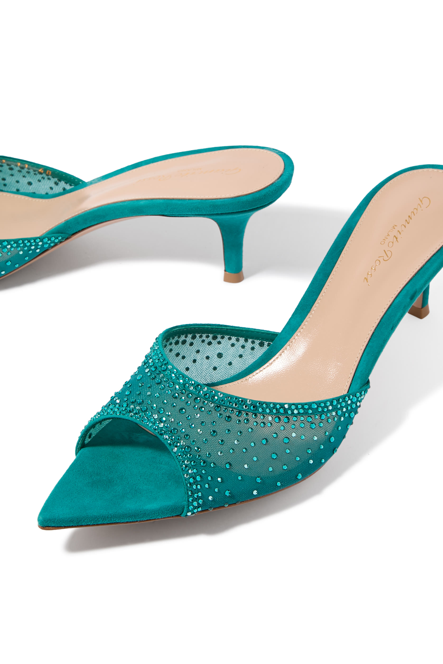 Rania 55 Suede Organza Embellished Mules