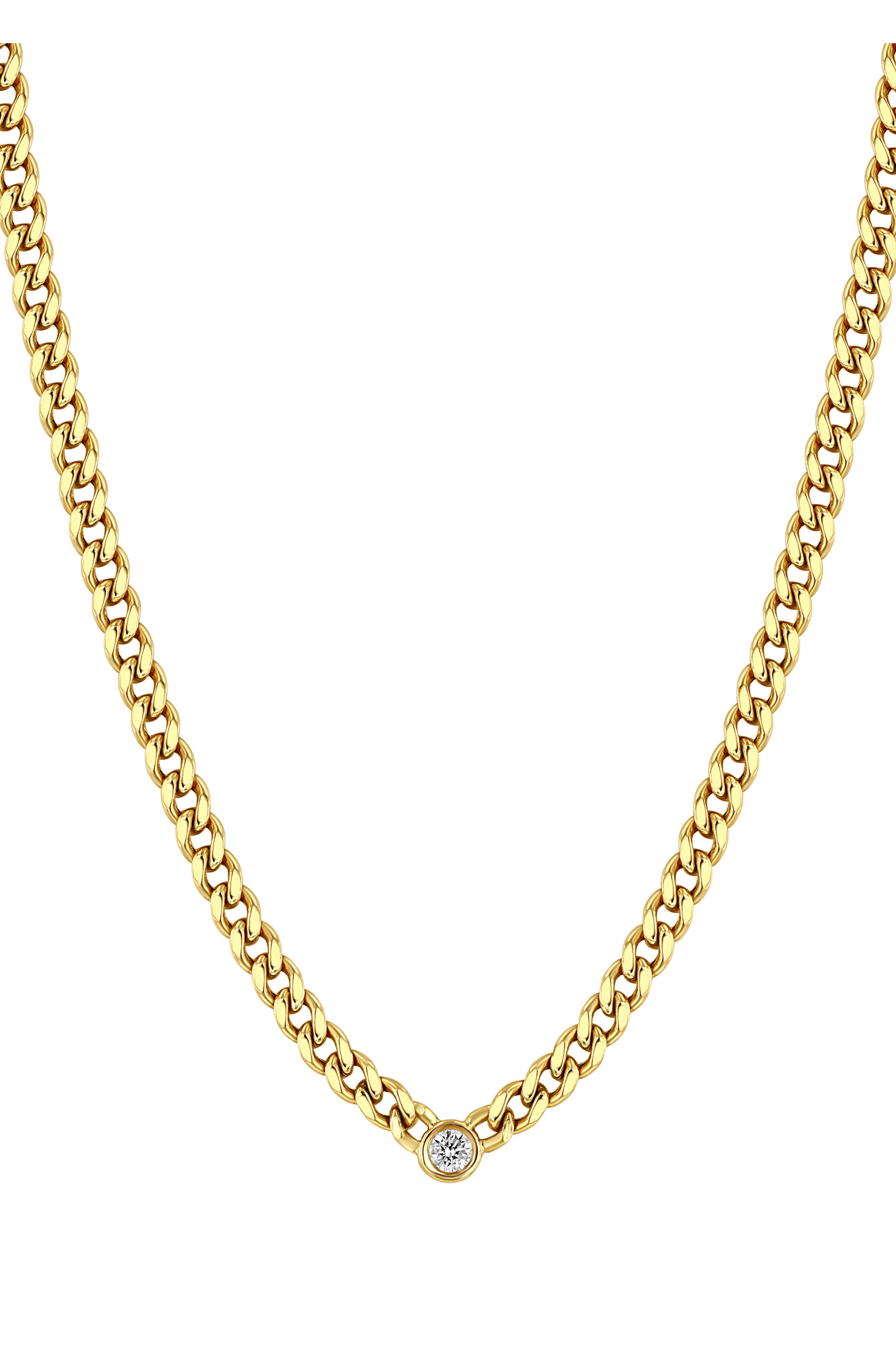 Medium Curb Chain Necklace, 14K Yellow Gold & Diamonds