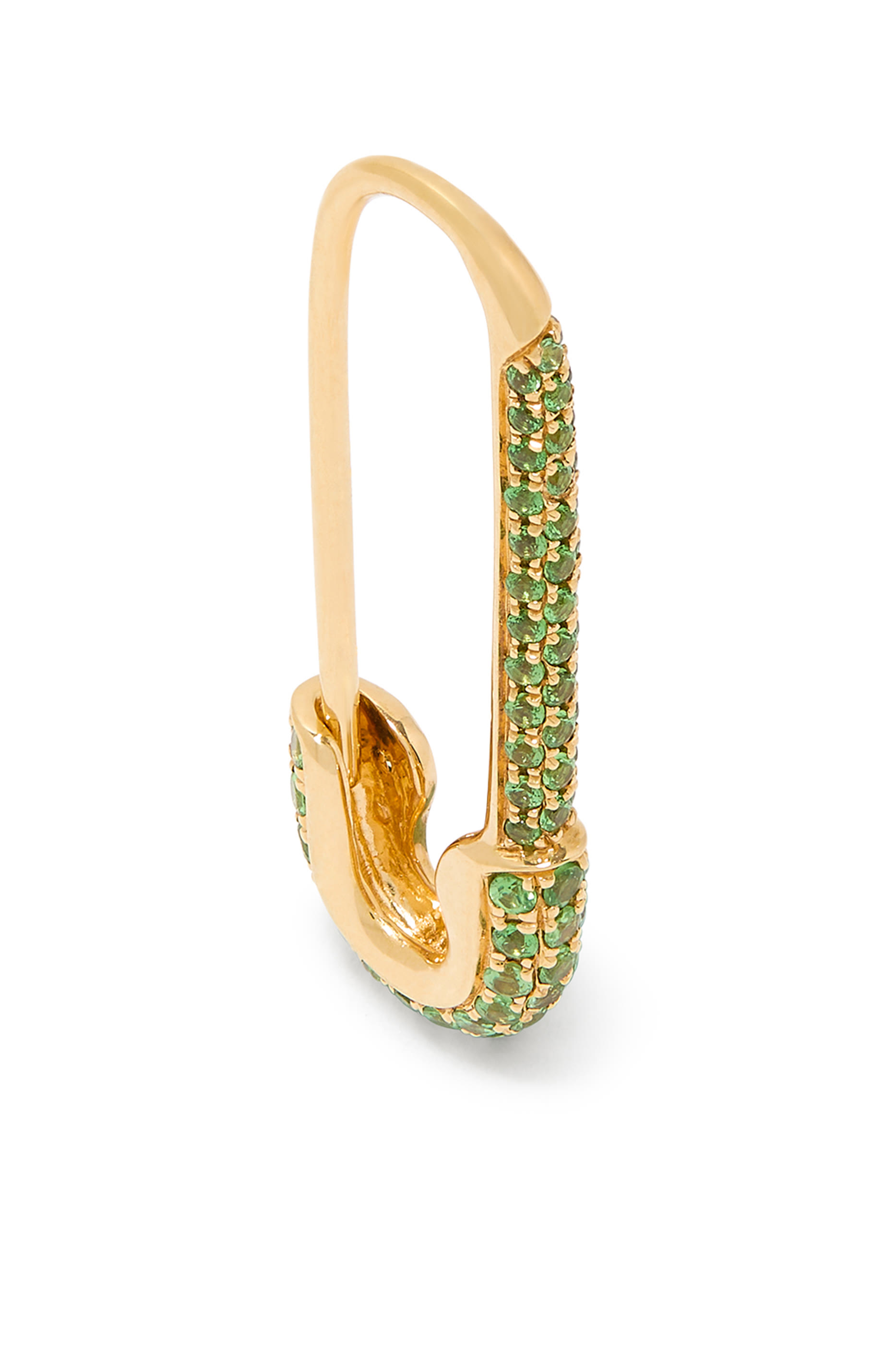 Tsavorite Safety Pin Earring Right, 18K Yellow Gold & Tsavorite