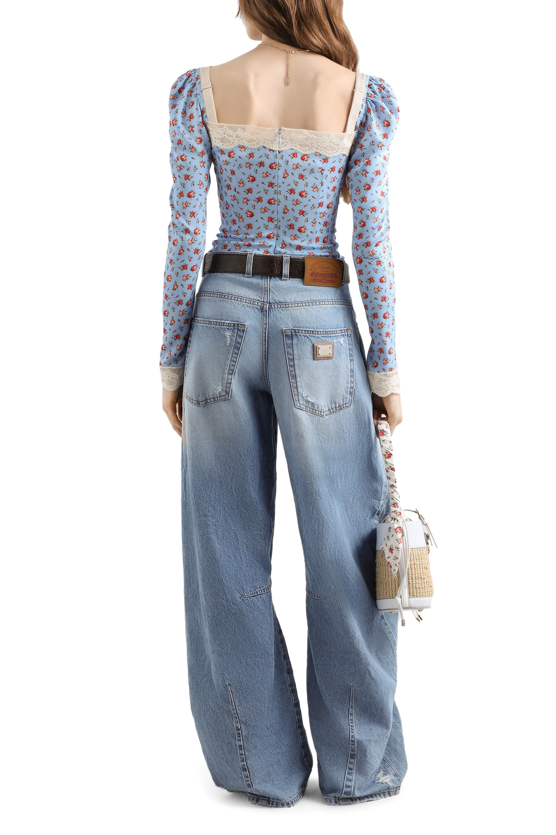 Small Rose-Print Charmeuse Top