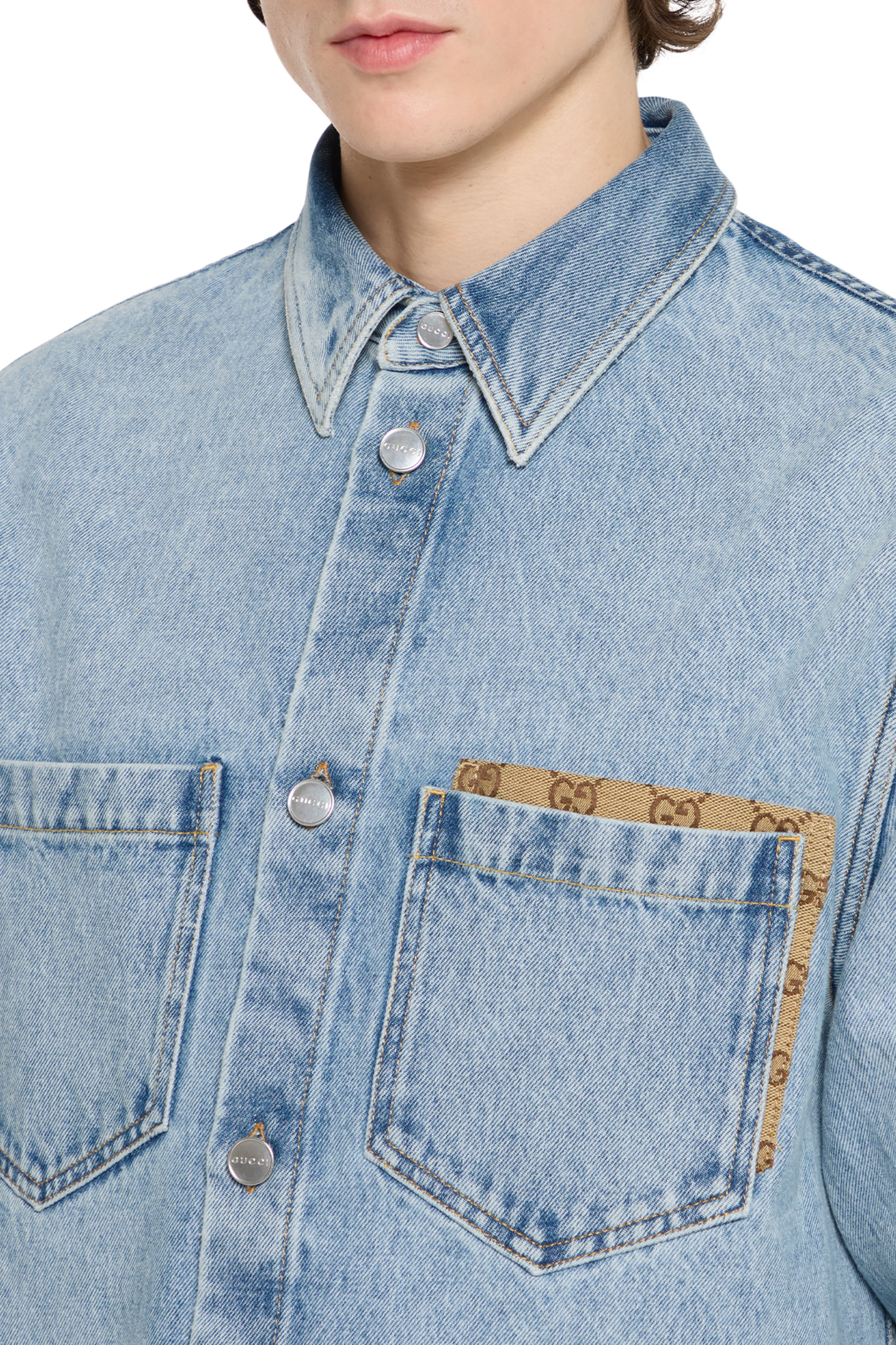 Washed Denim Shirt with GG Insert