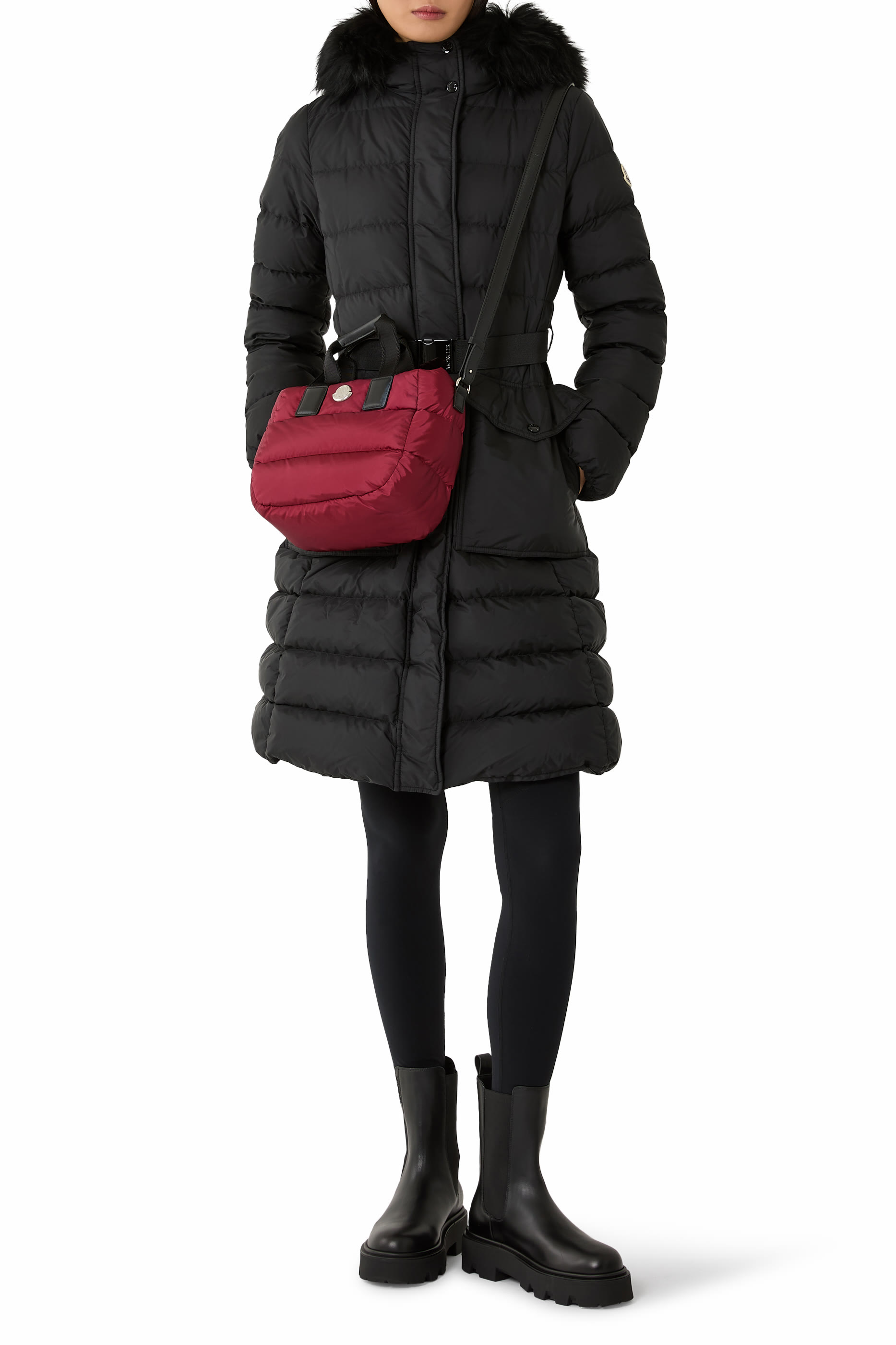  Khloesse Hooded Shearling-Trim Long Down Jacket