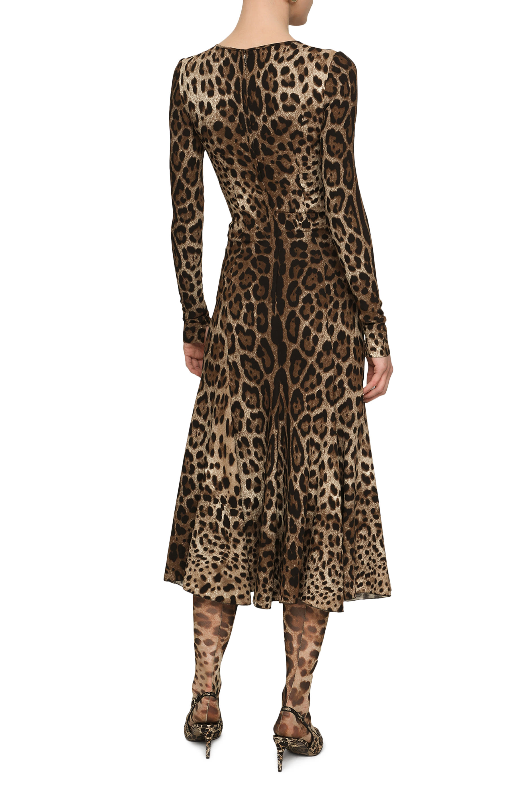 Leopard-Print Calf-Length Cady Dress