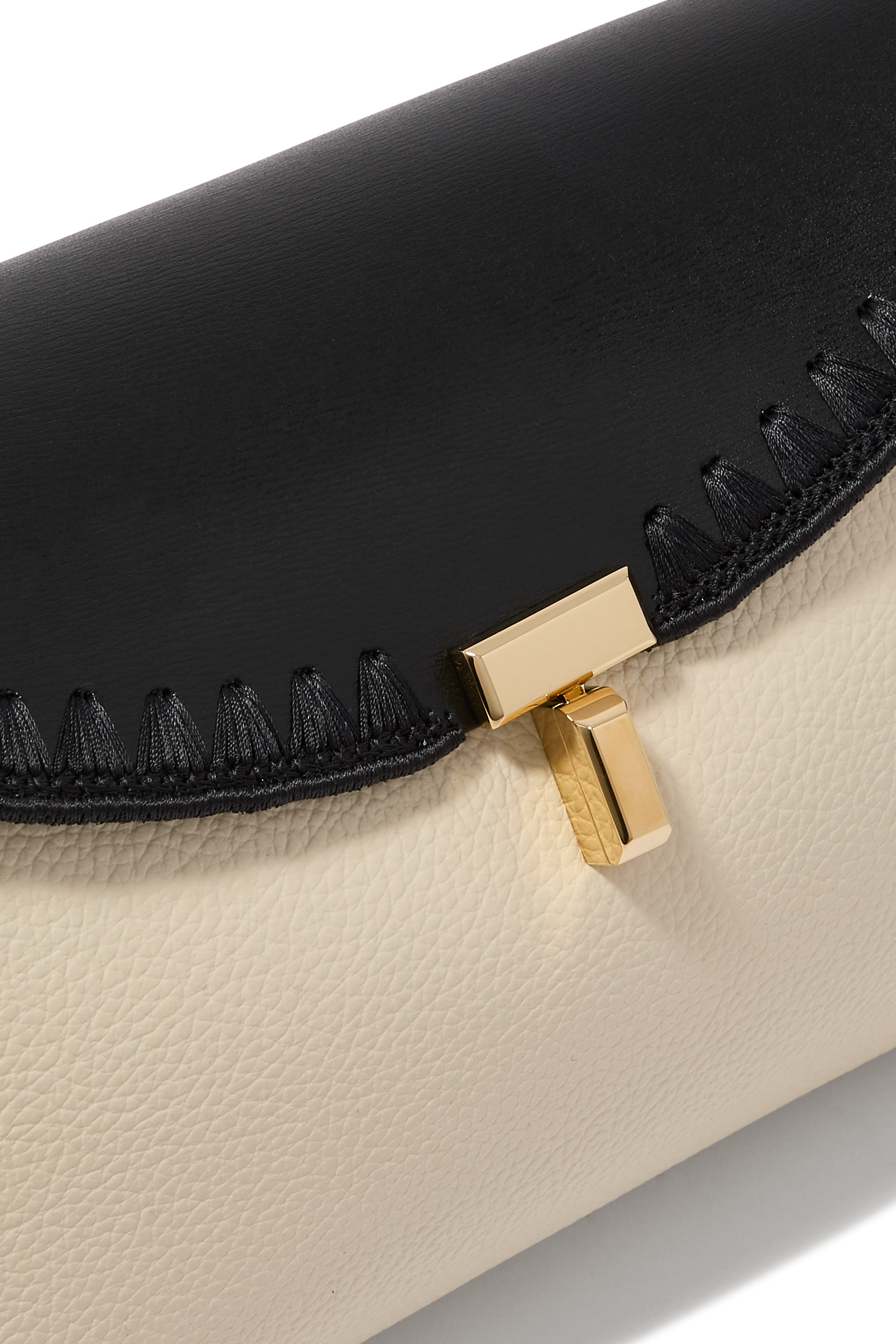 T-Lock Embroidered Leather Clutch 