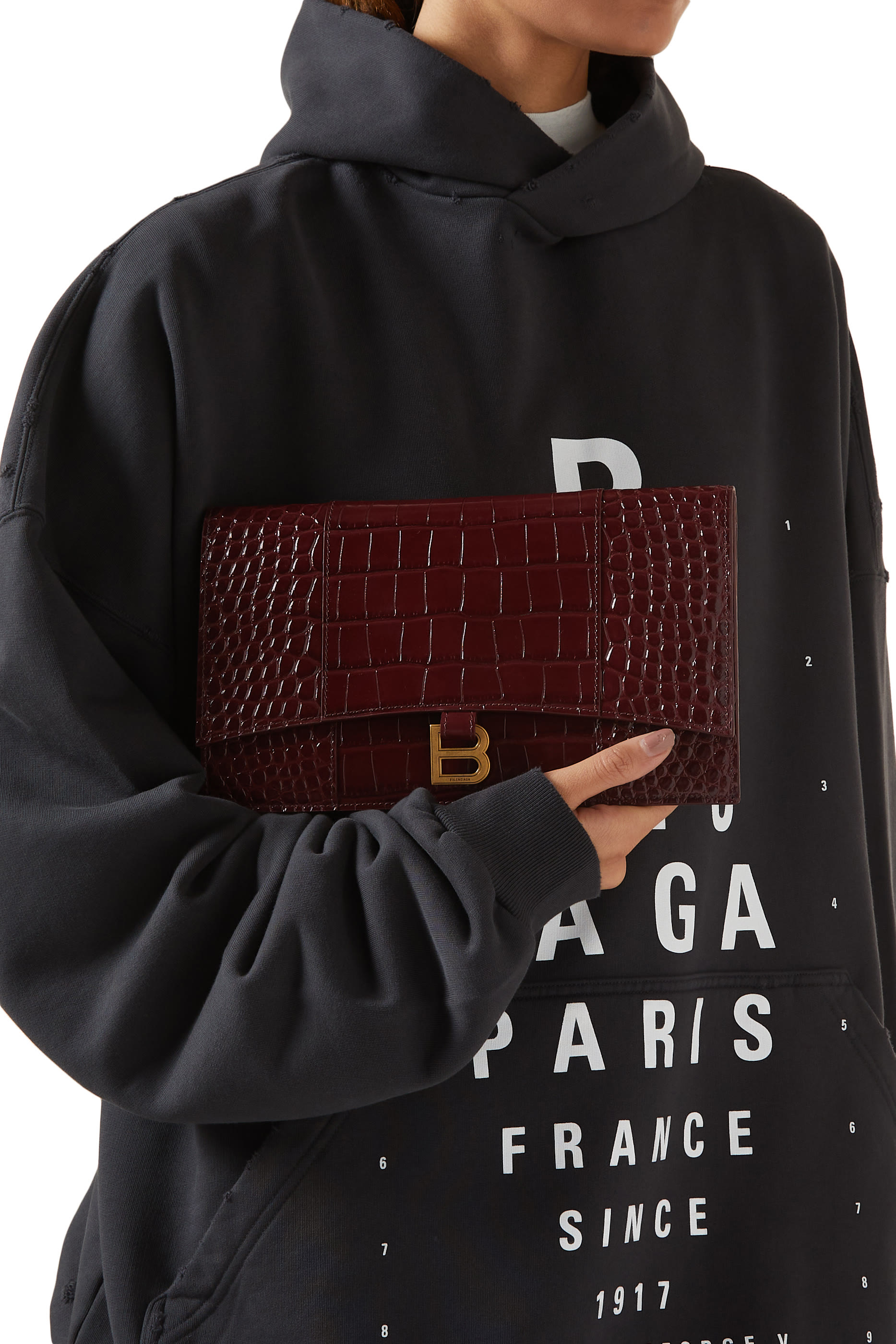 Hourglass Flat Pouch with Flap Crocodile Embossed