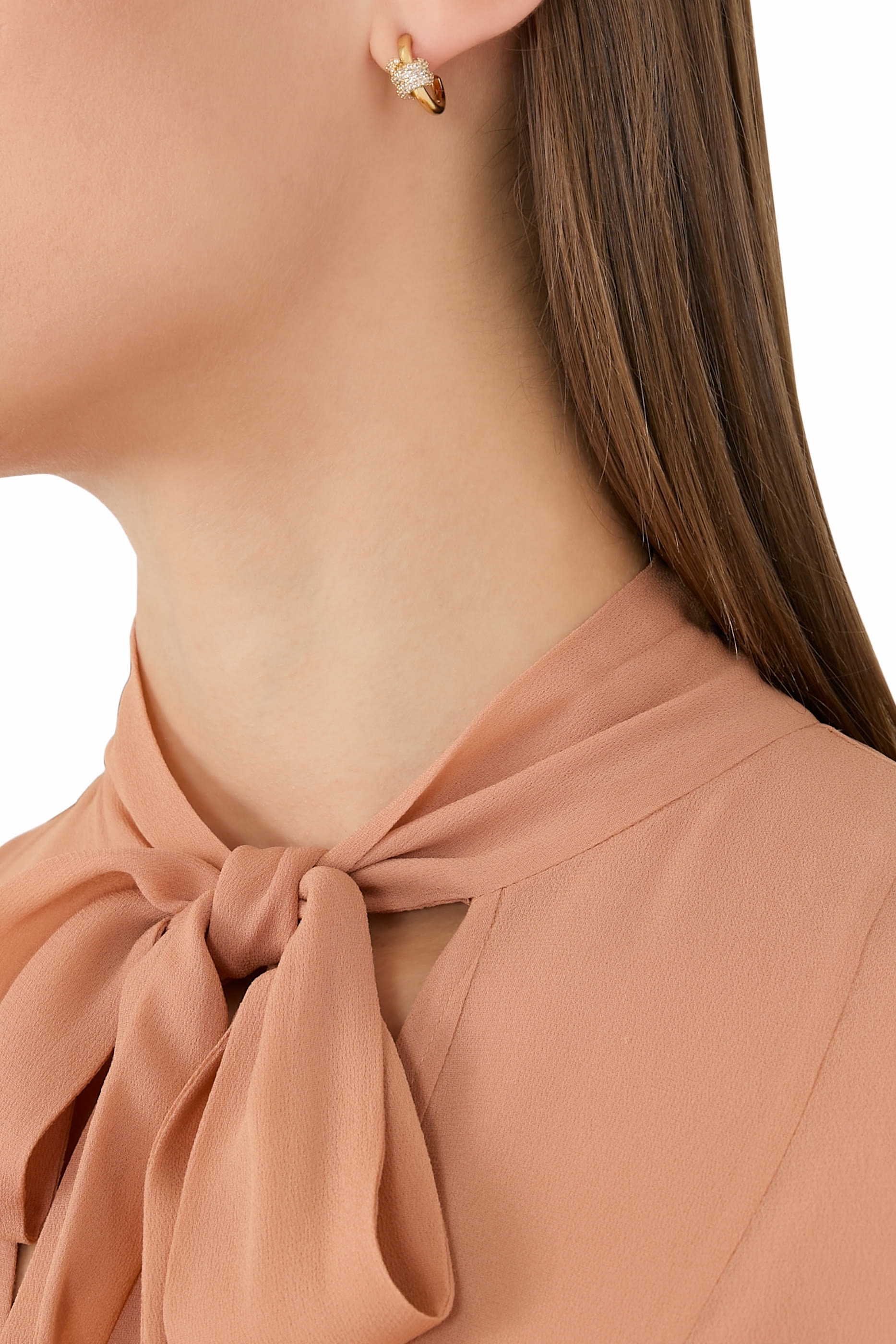 Ropes and Knots Pave Huggies, Plated Metal & Cubic Zirconia, Titanium Posts