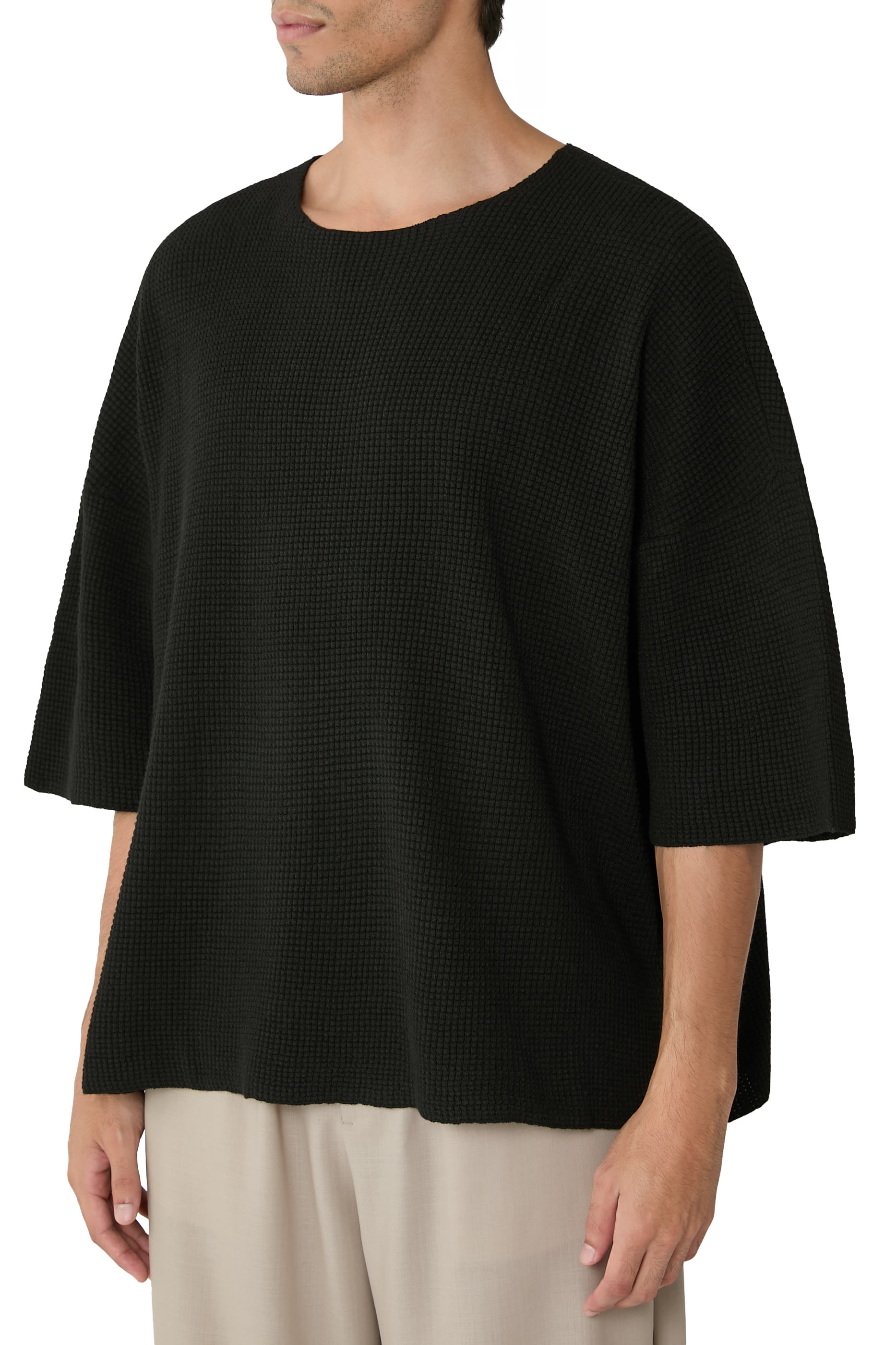  Waffle Short Sleeve Sweater