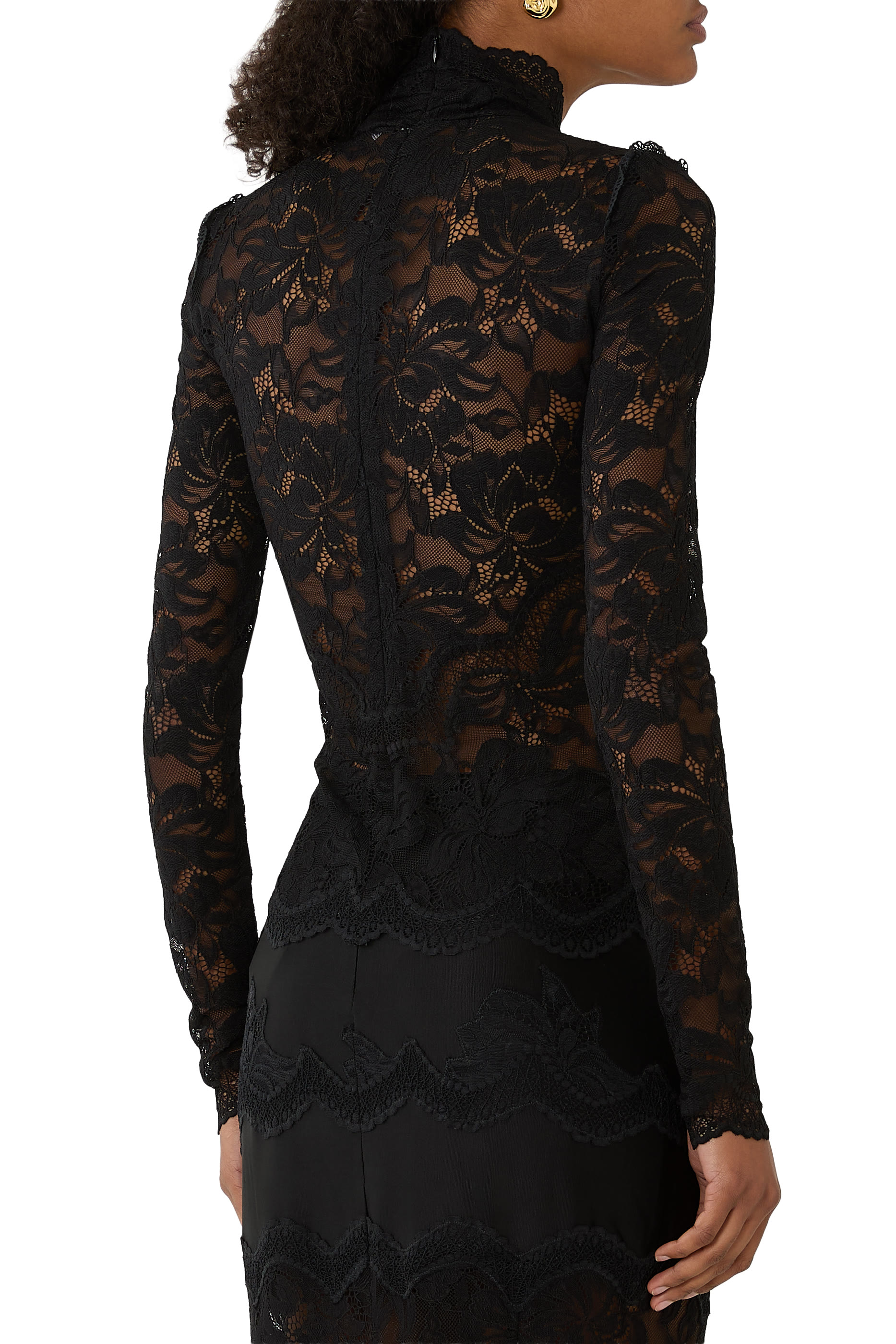 Cut-Out Details Long Sleeves Lace Top