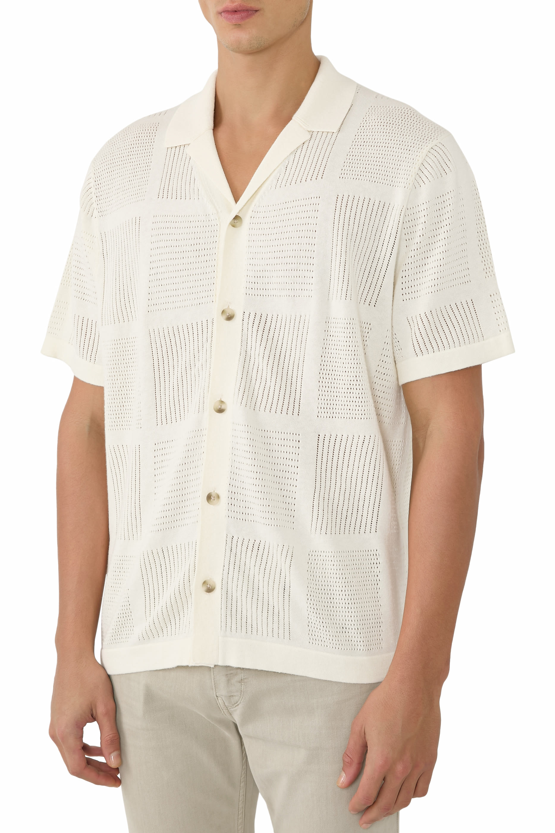 Patchwork Pointelle Short Sleeves Shirt