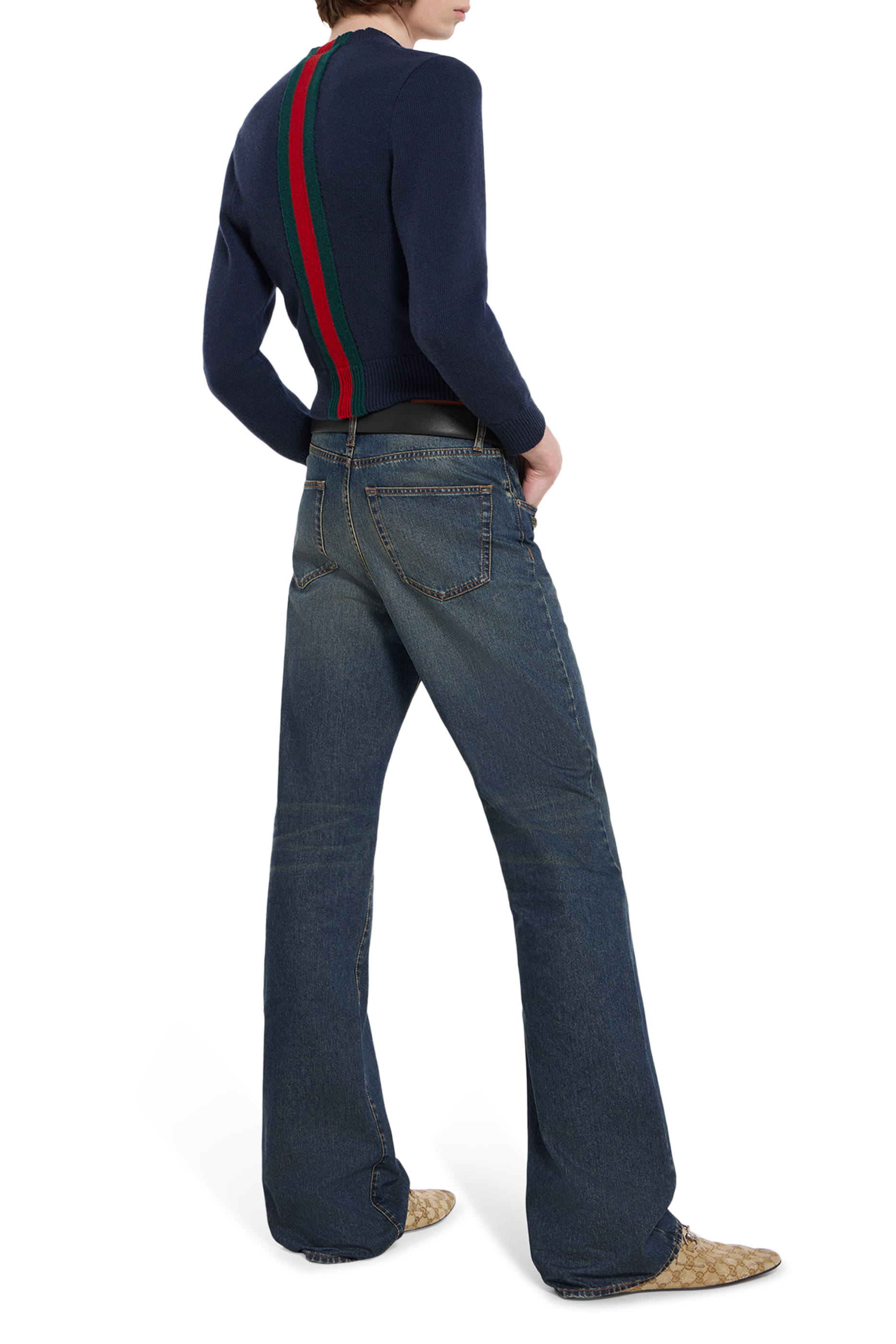 Horsebit Detail Denim Pants