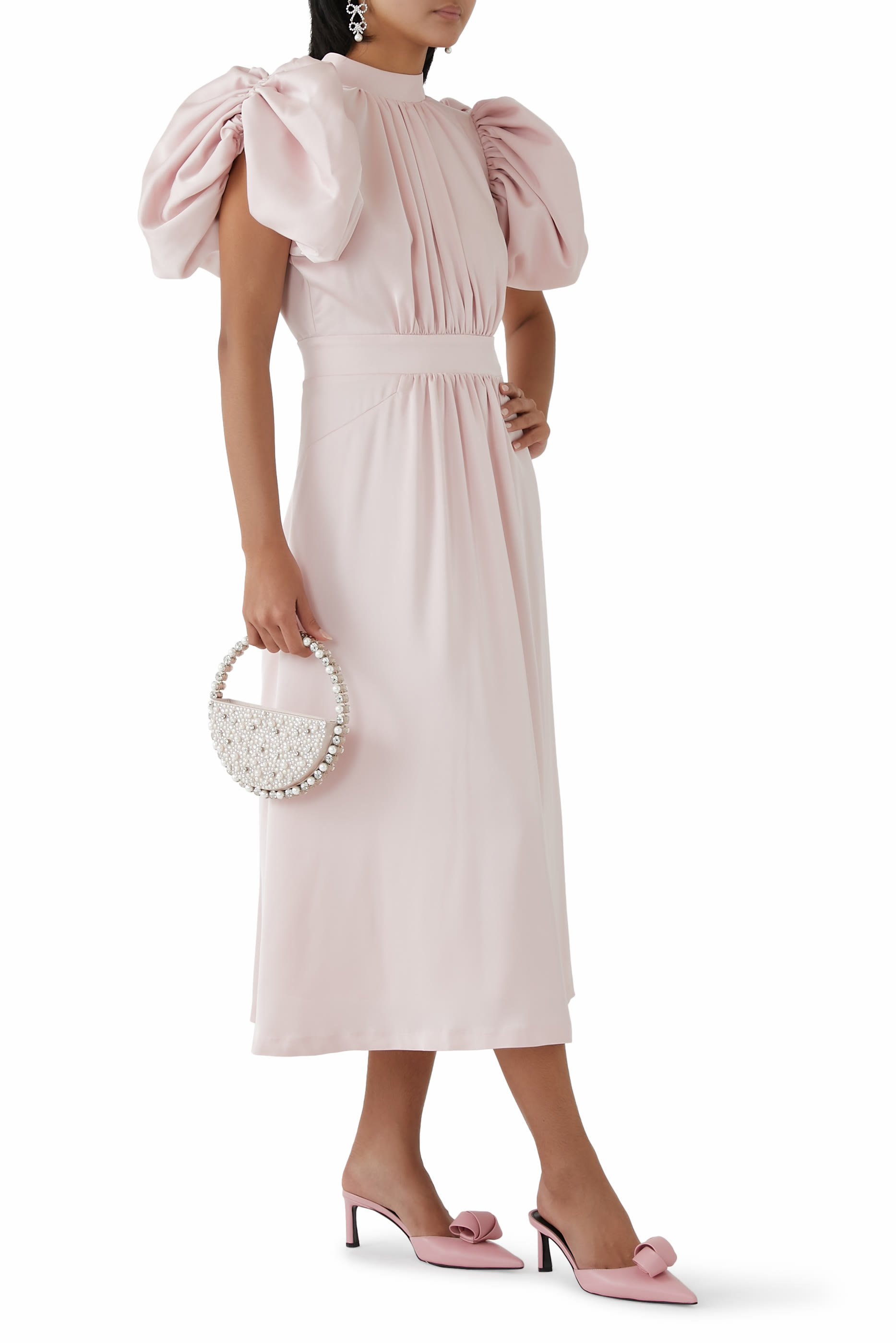 Satin Puff Midi Dress 