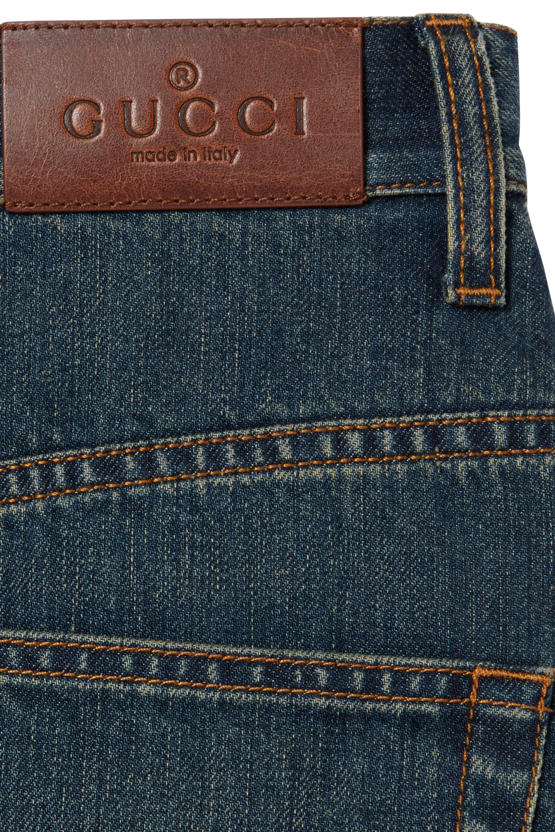 Cotton Denim Skirt with Horsebit