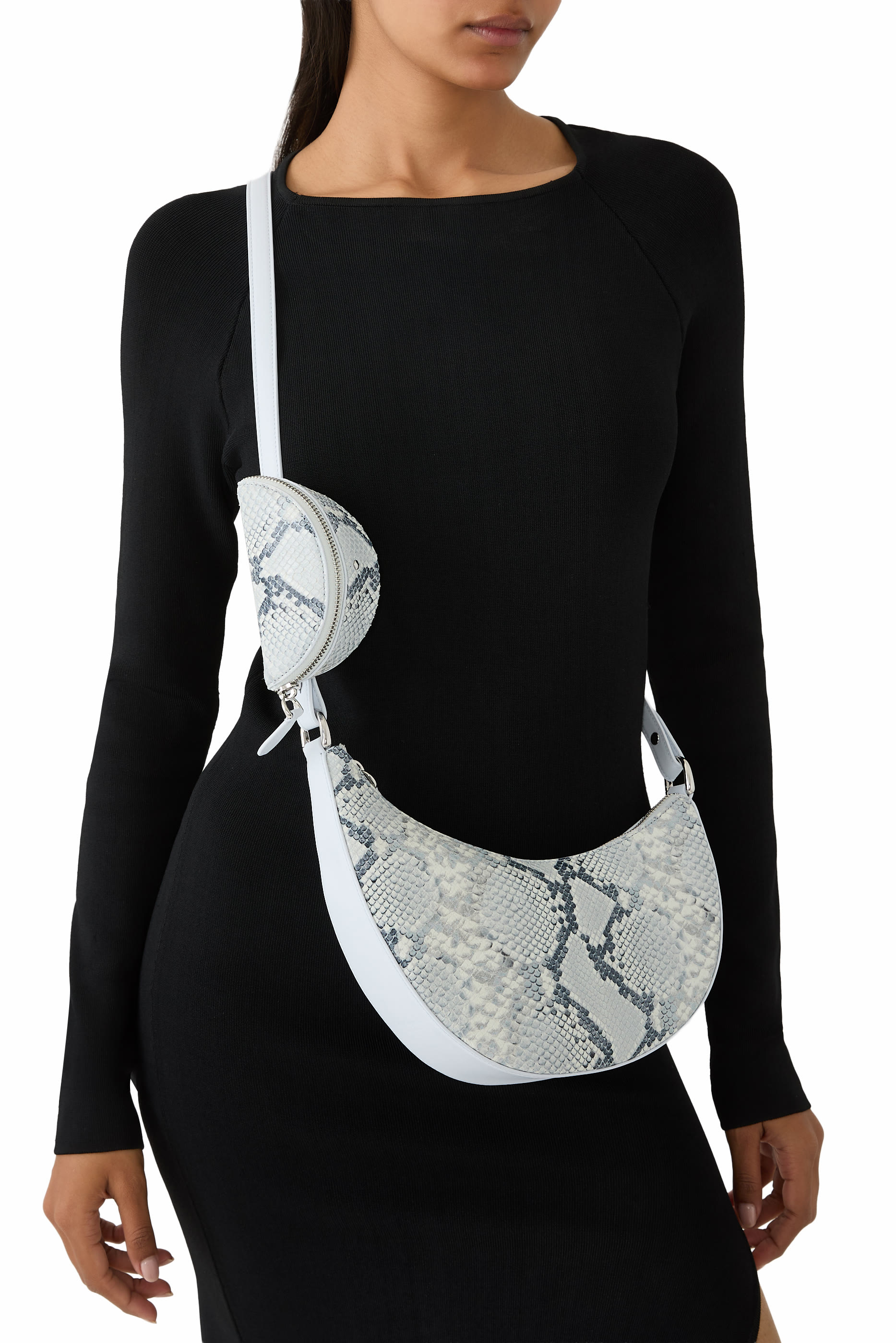 Duo Snake Embossed Crossbody Bag