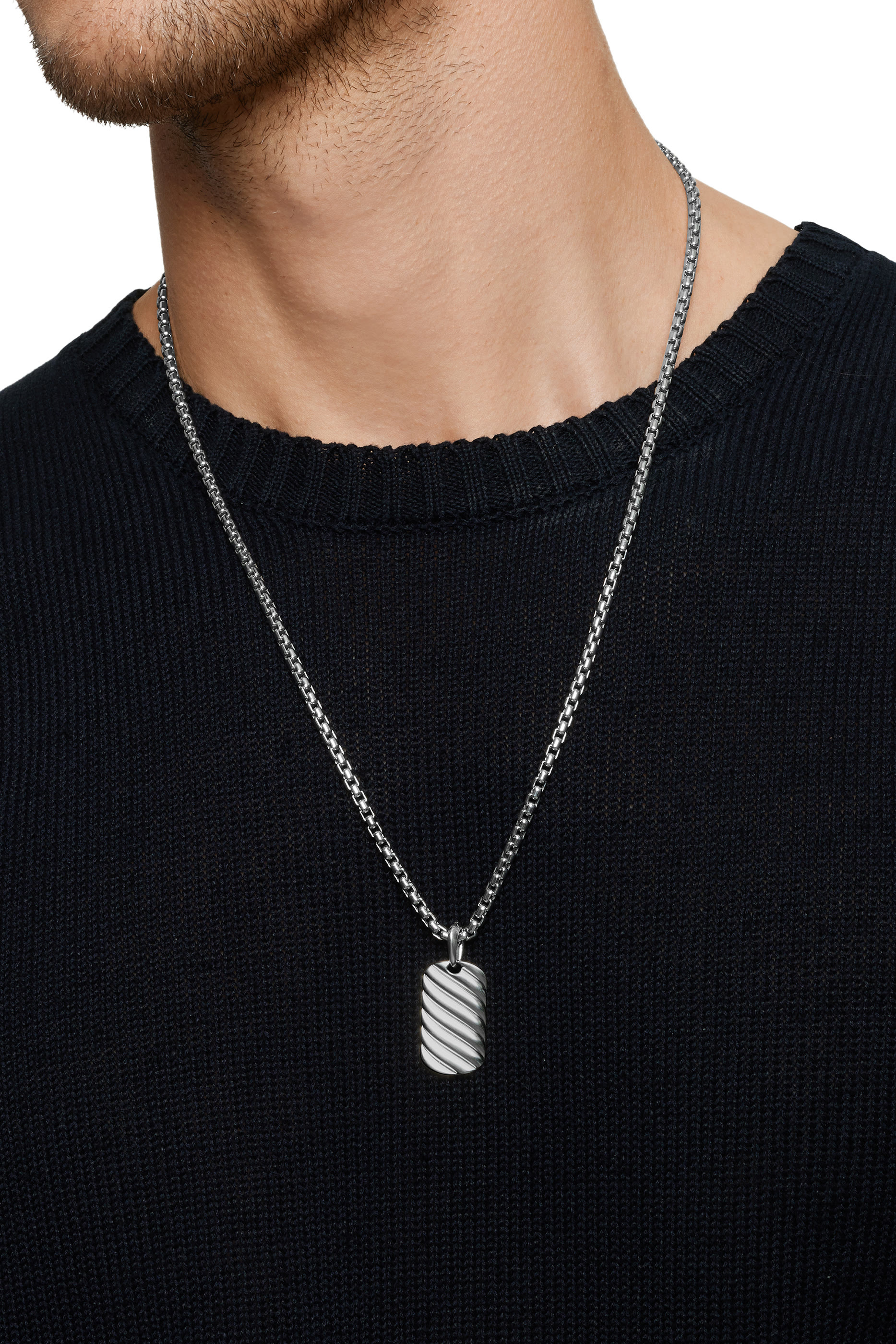 Sculpted Cable Tag, Sterling Silver