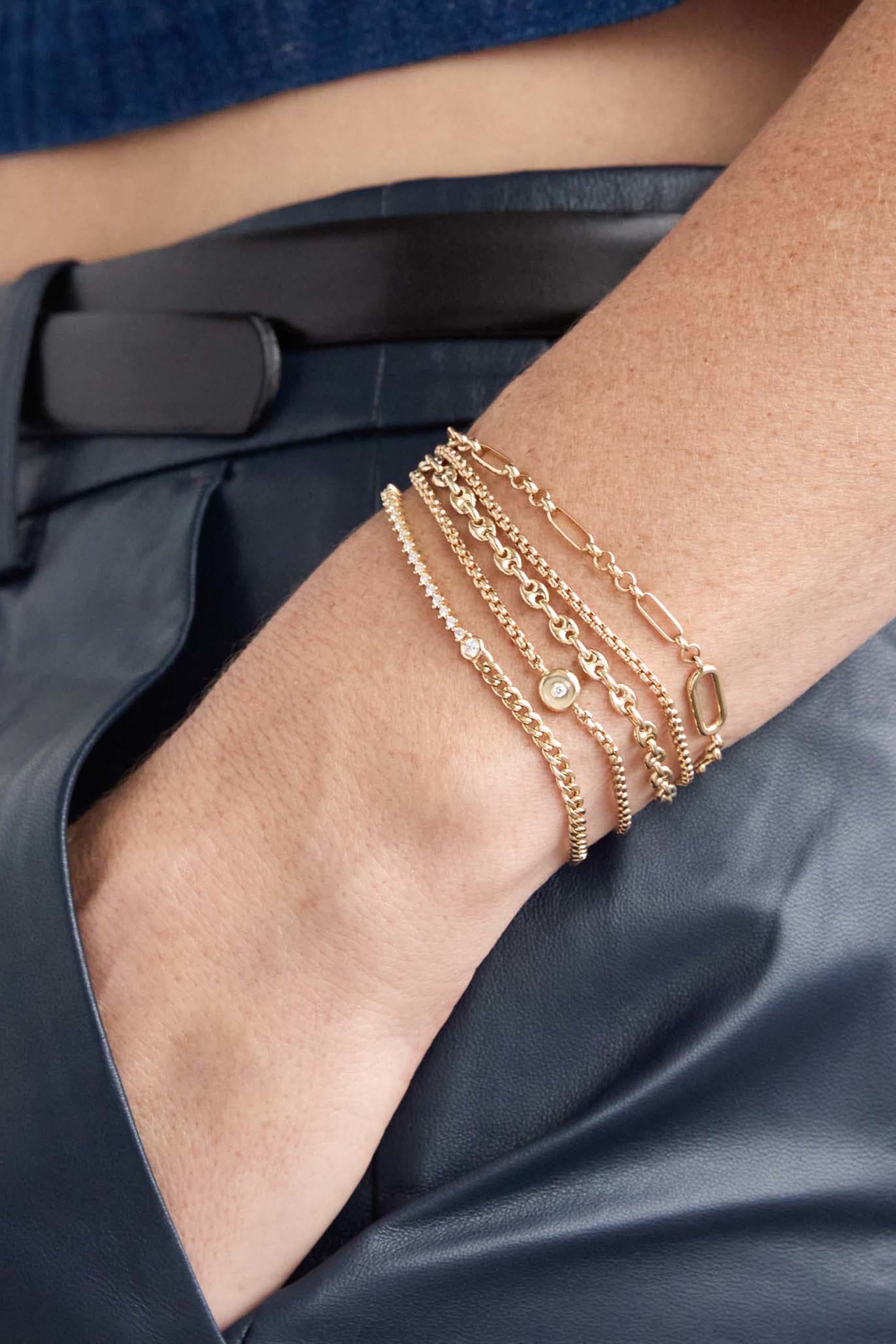 Small Puffed Mariner Chain Bracelet, 14K Yellow Gold