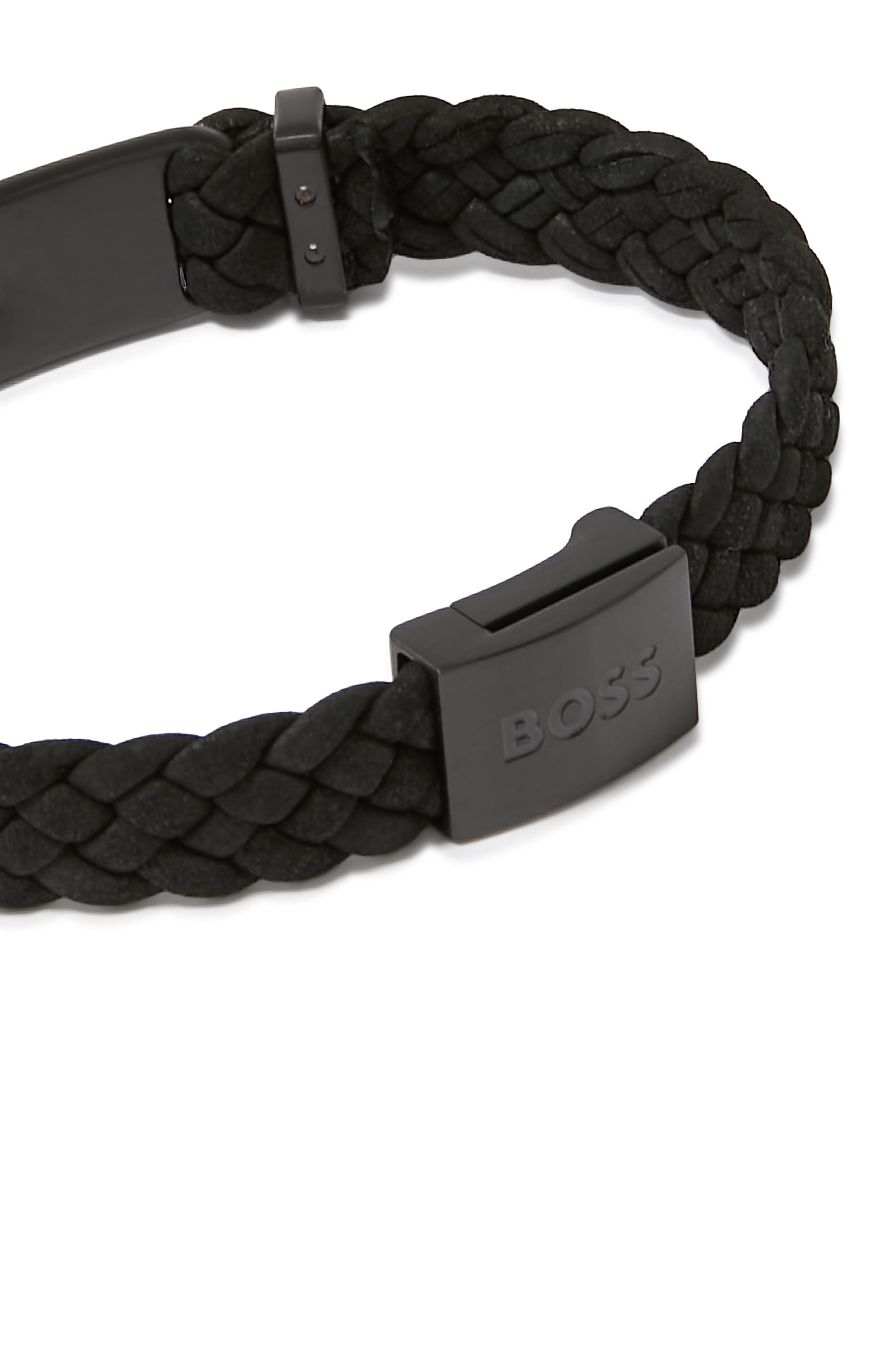 Suede Braided Cuff with Logo Plate