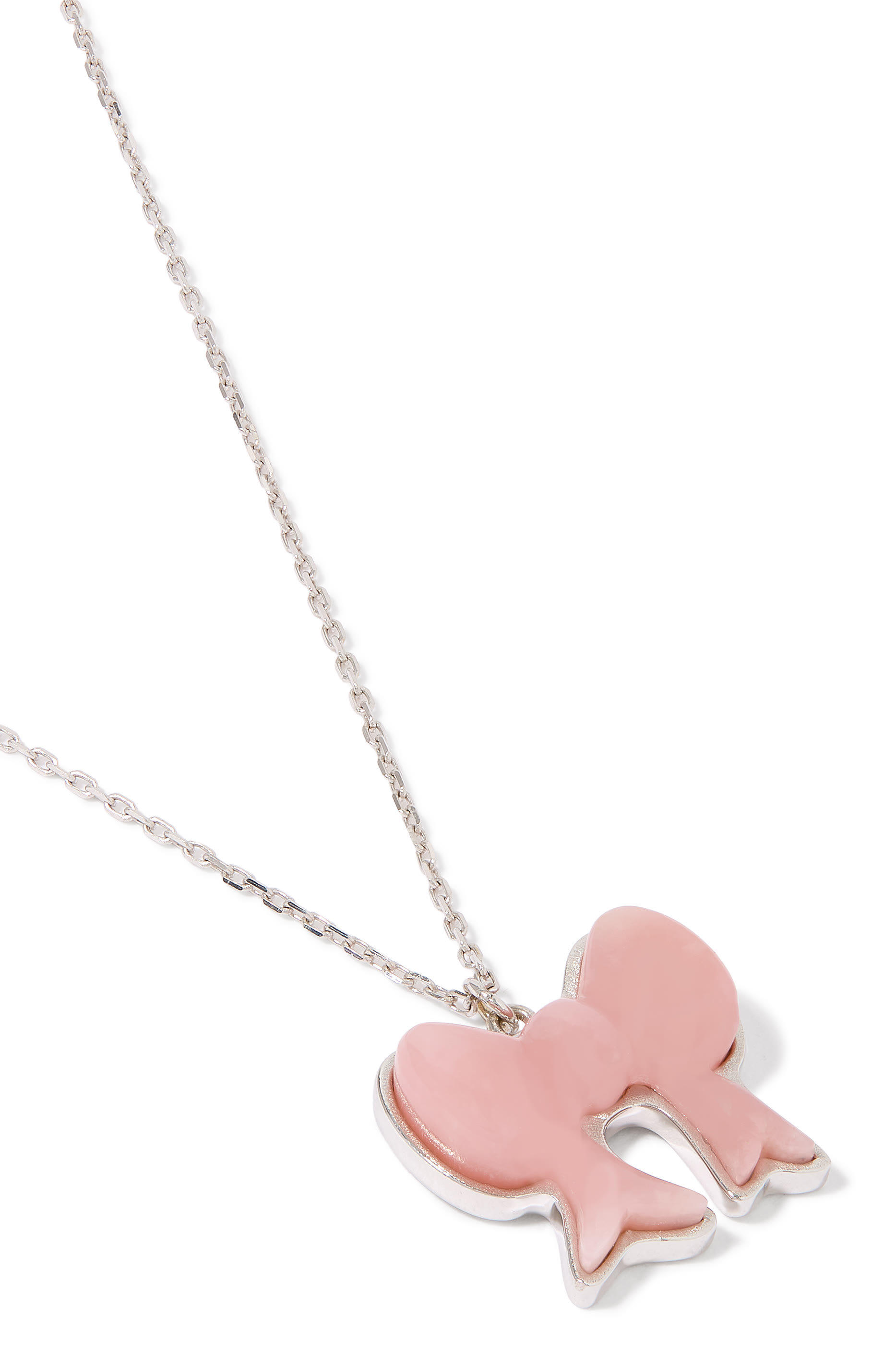 Bow Pendant, 18k White Gold & Pink Opal
