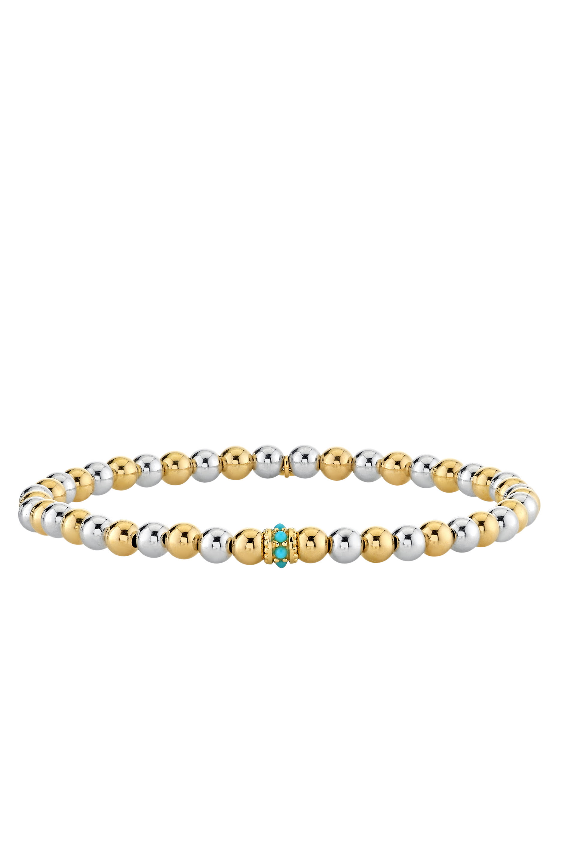 Scallop Rondelle Two-Tone Beaded Bracelet, 14K Yellow Gold & Turquoise