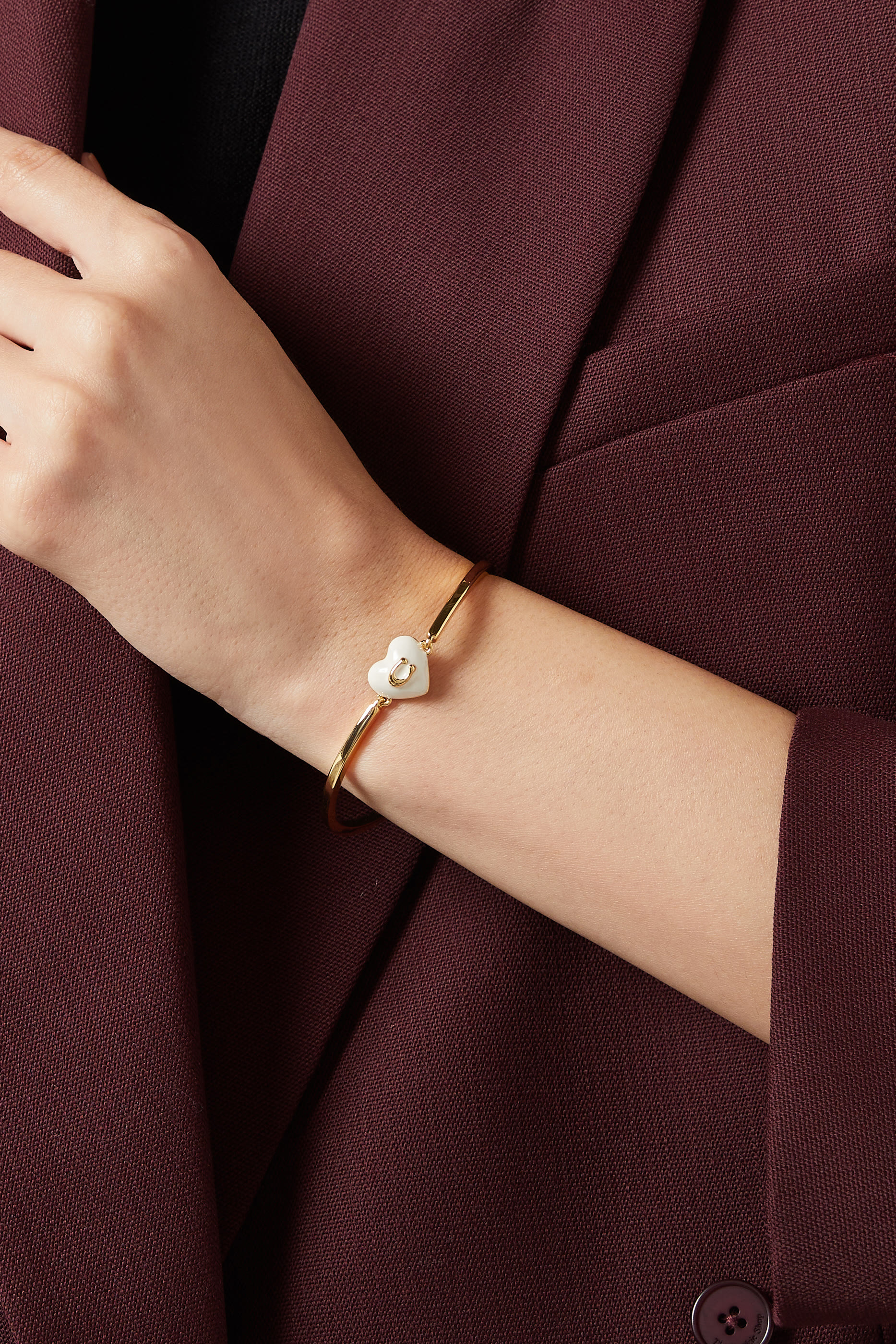 Enamel C Heart Cuff Bracelet
