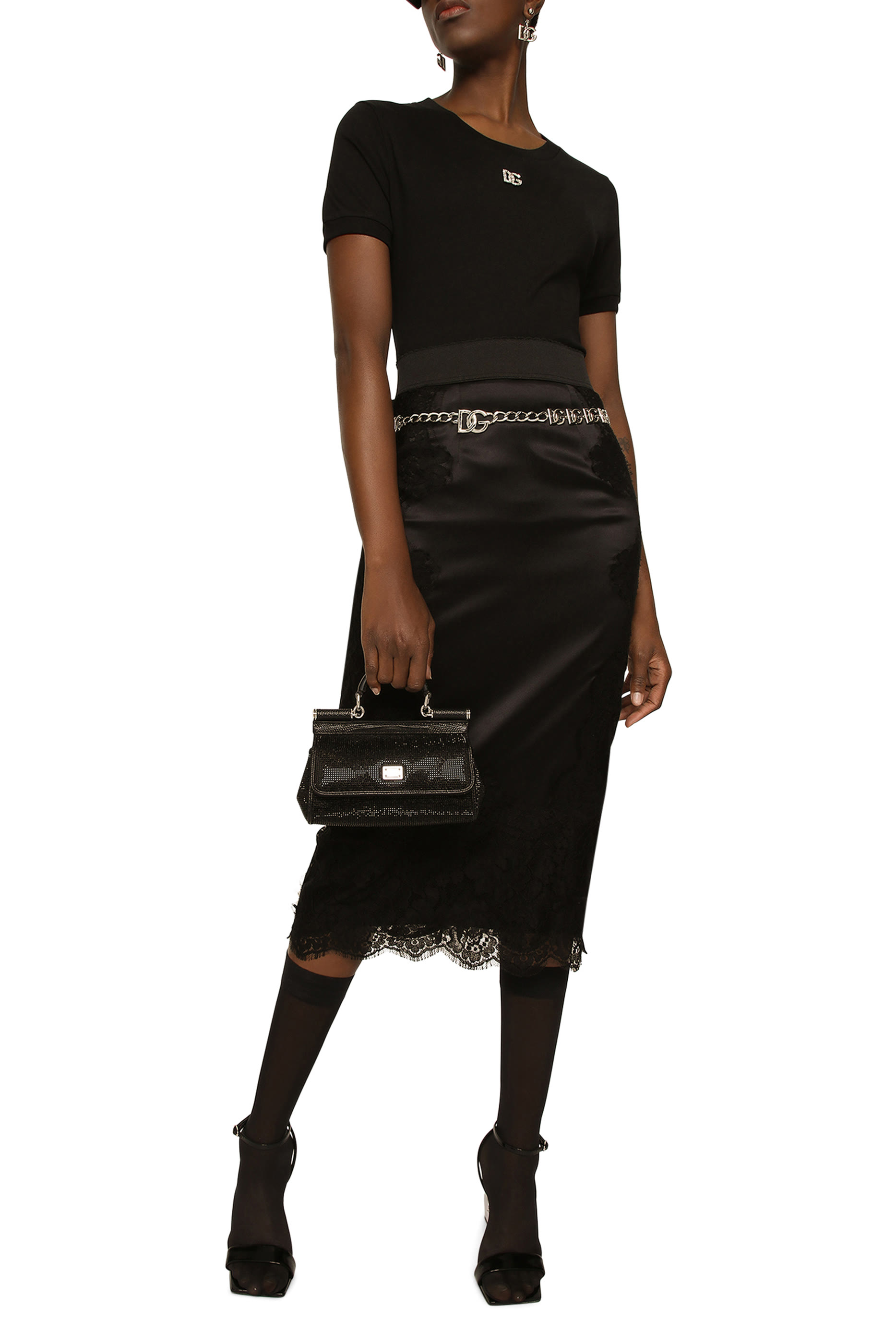 Cotton T-shirt with Crystal DG logo