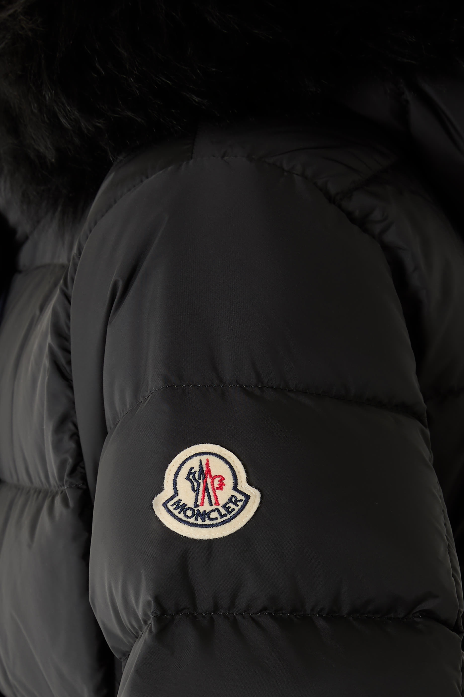  Khloesse Hooded Shearling-Trim Long Down Jacket