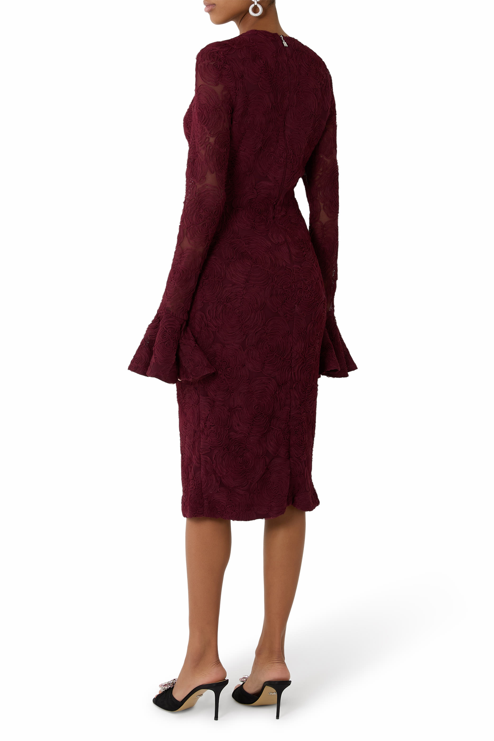 Mesh Ruffle Midi Dress