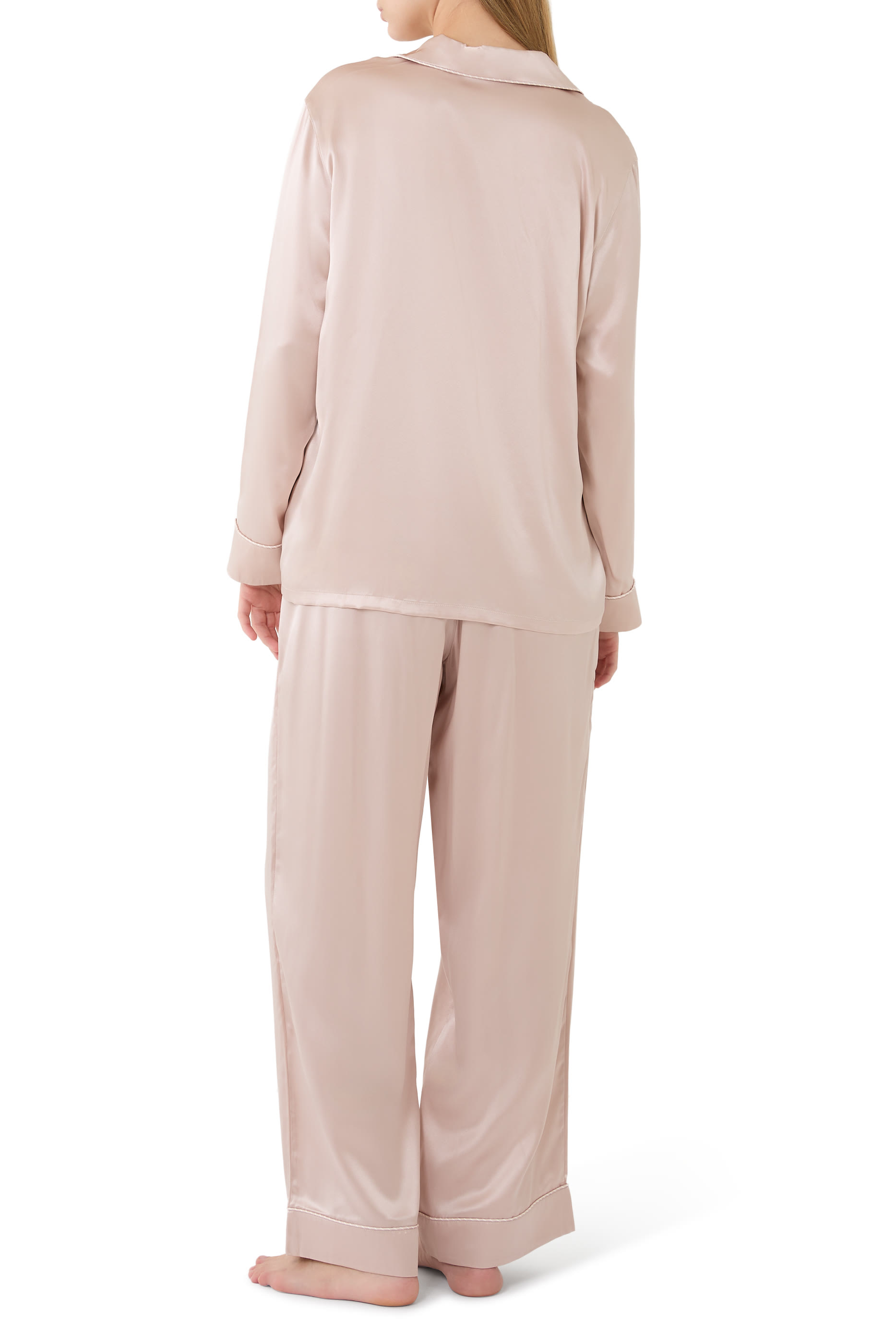 Silk Stripe Piped Pajama Set