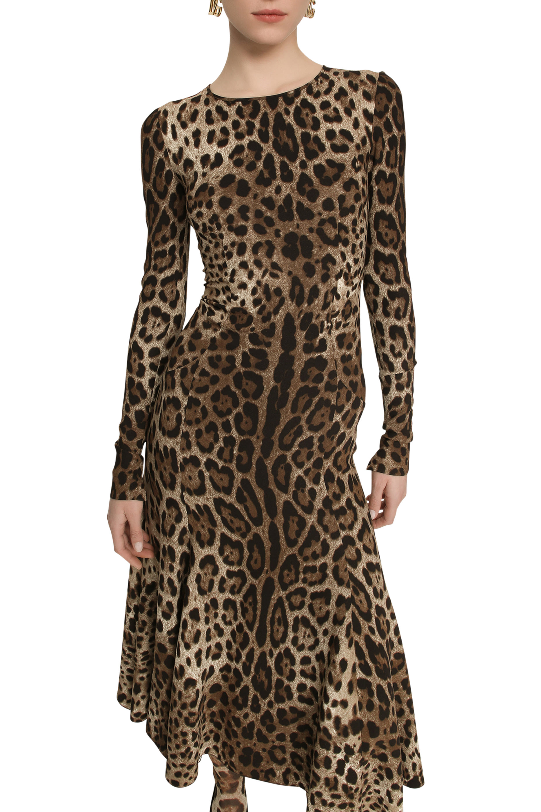 Leopard-Print Calf-Length Cady Dress