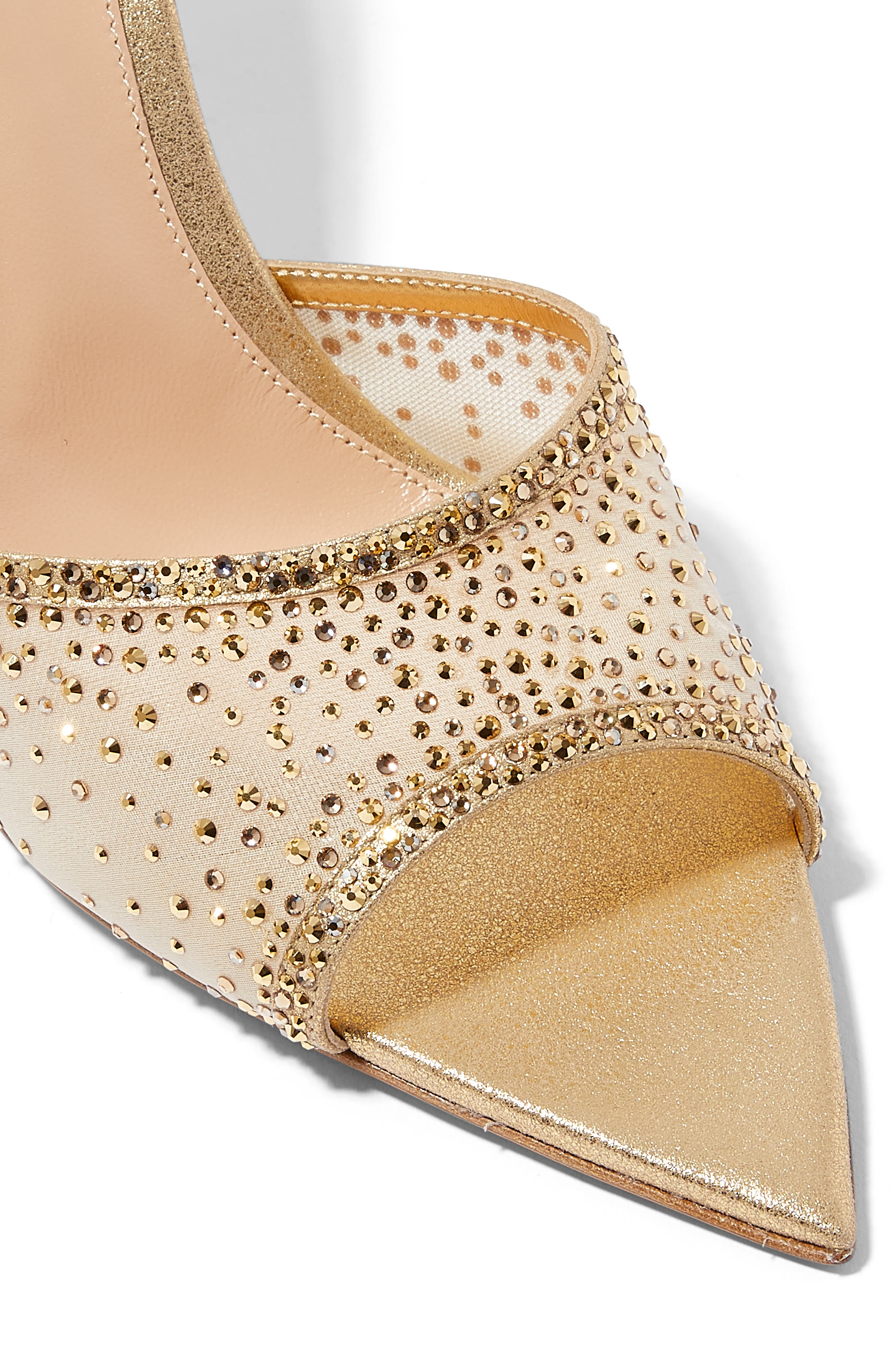 Rania 80 Metallic Leather Embroidered Organza Mules