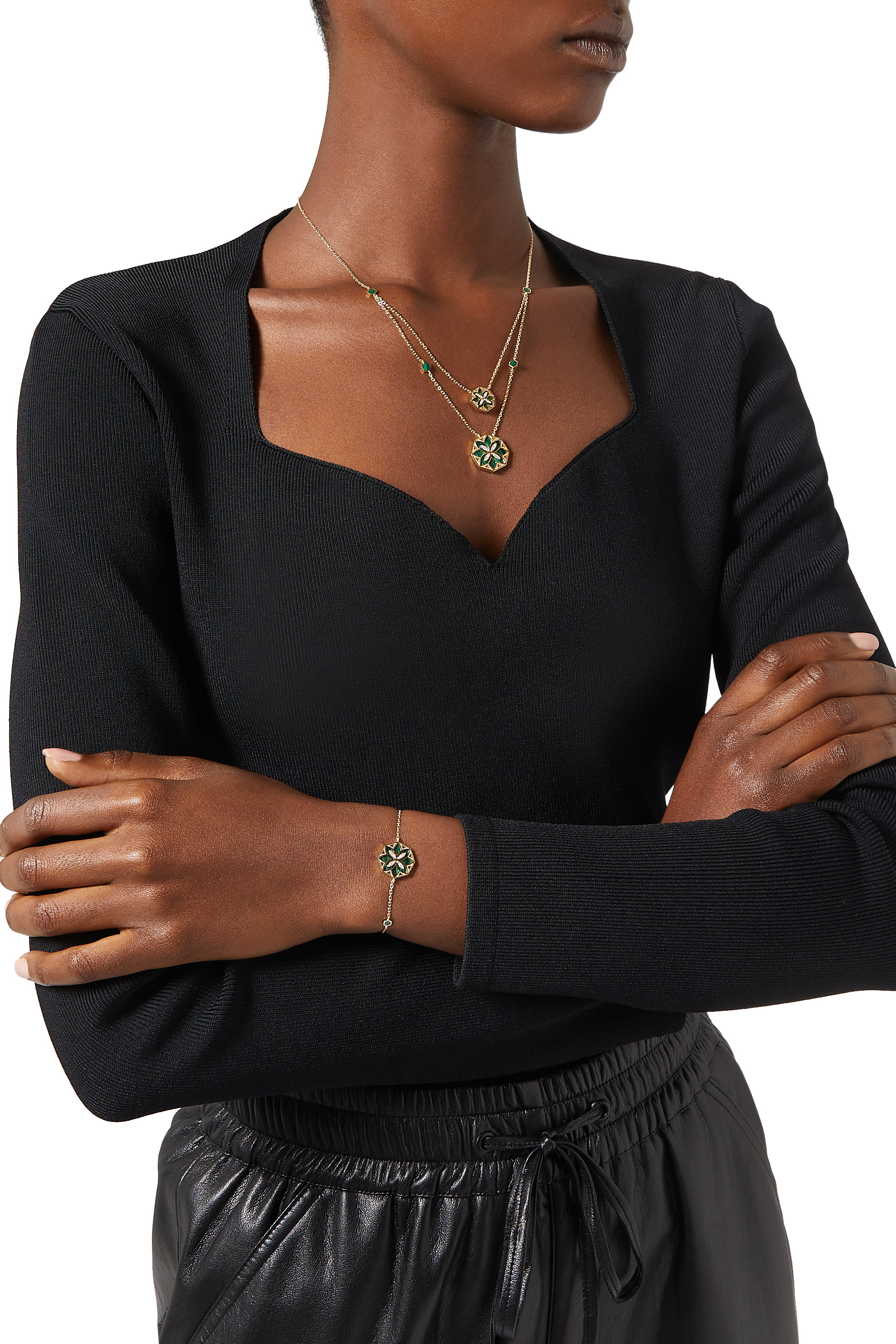 Ward Turath Small Bracelet, 18k Yellow Gold & Malachite, Diamonds