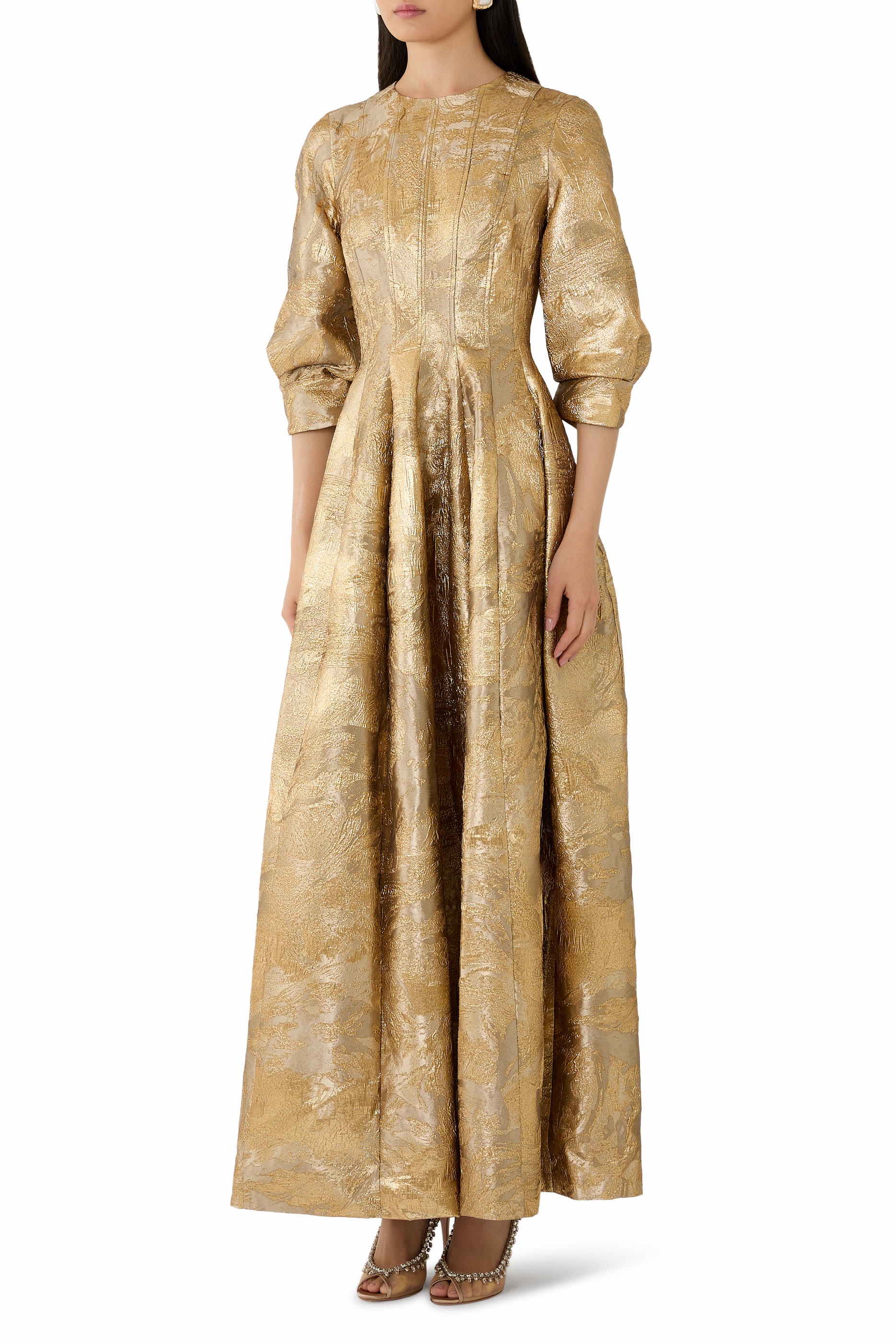 Claravelle Metallic Jacquard Gown