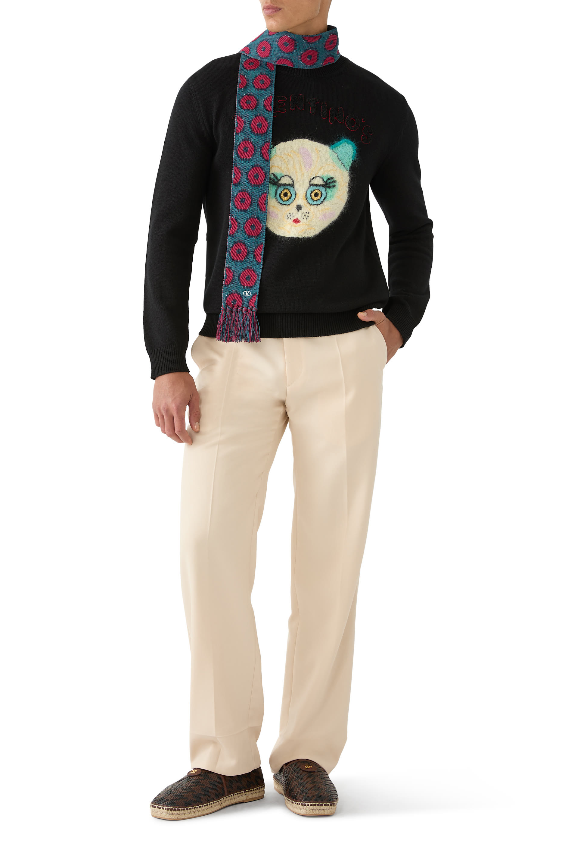 Wool and Cotton Sweater with Chat de la Maison Patch