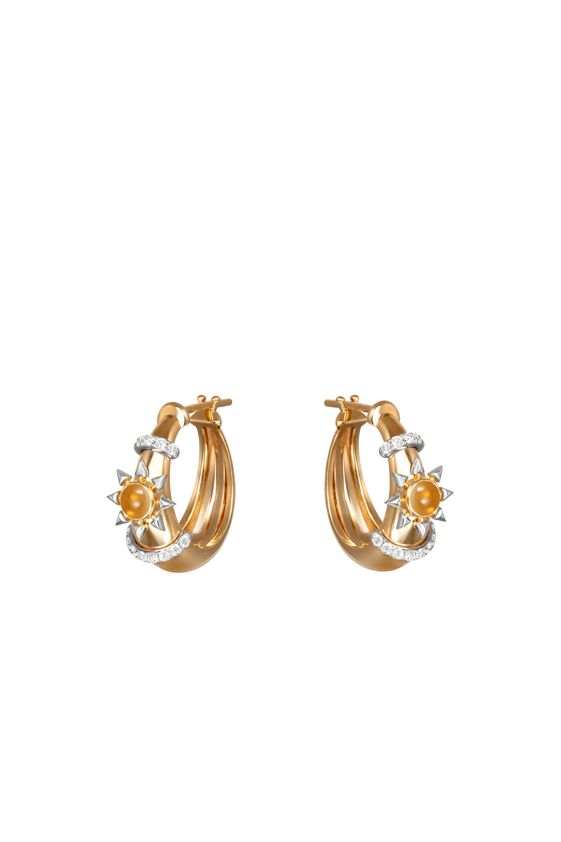 Buoy Star Seed Earrings, 18K Yellow Gold & Gemstones