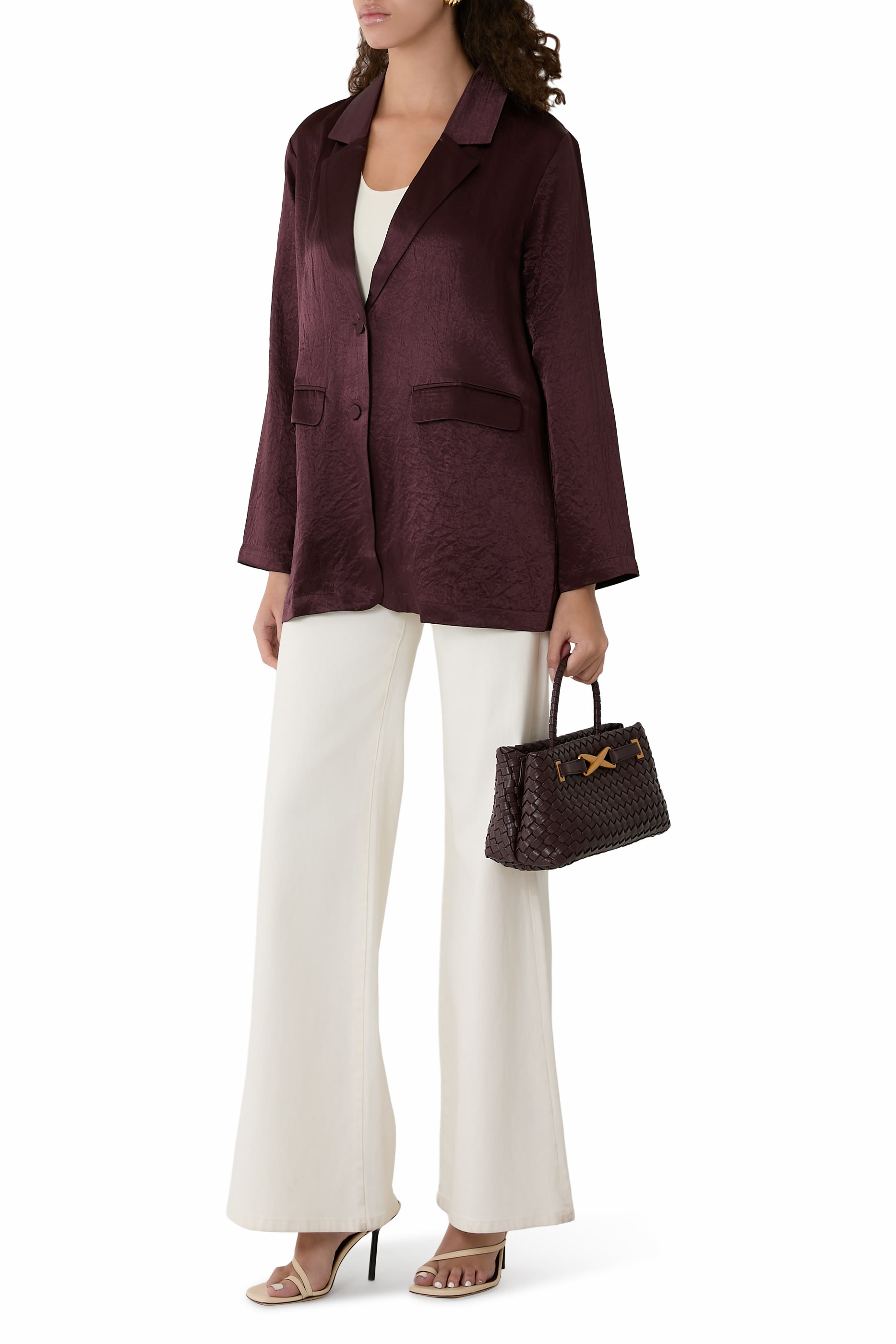 Textured Satin Long Blazer