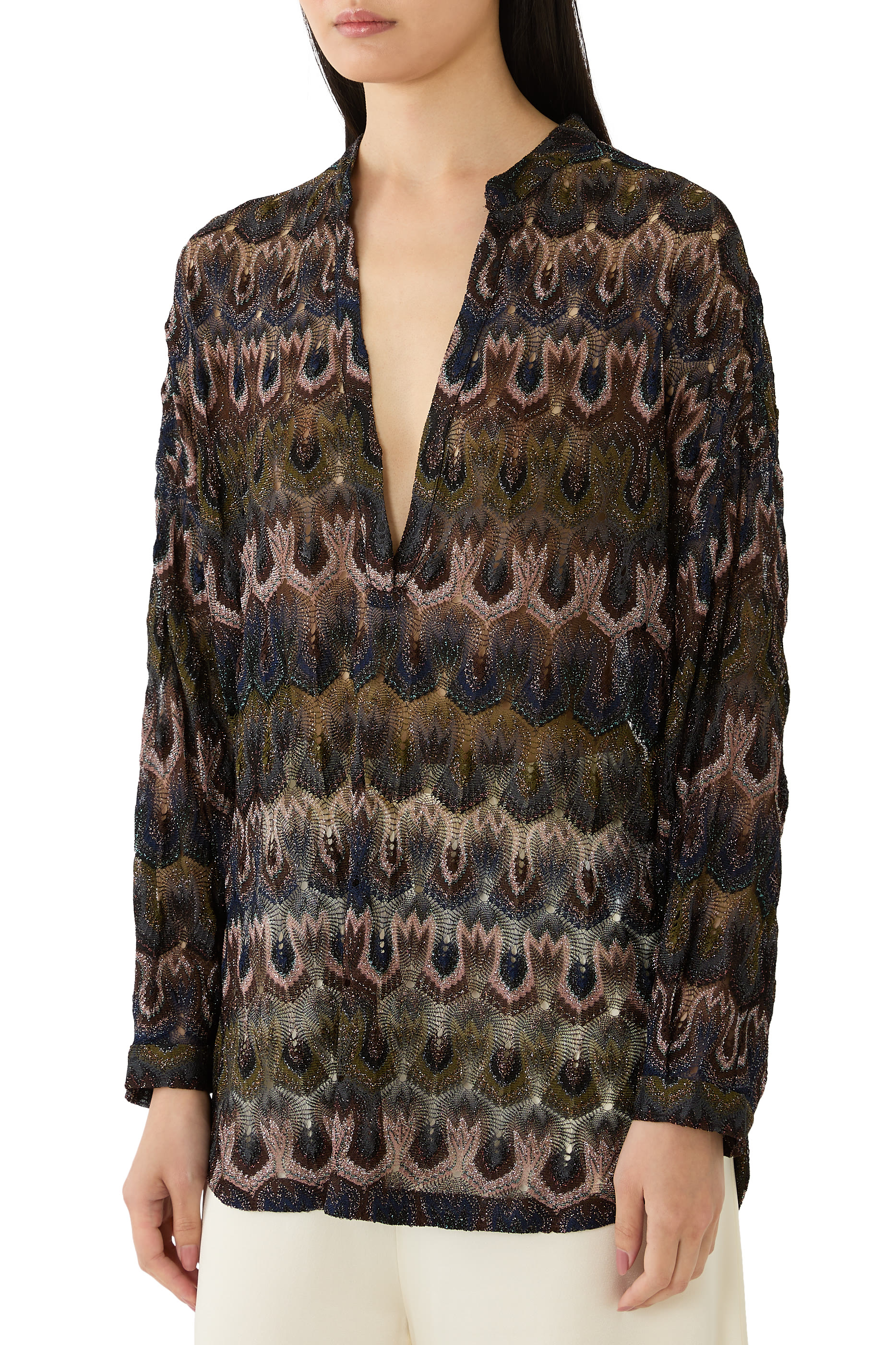  Viscose Lam&eacute; Blouse with Arabesque Motif