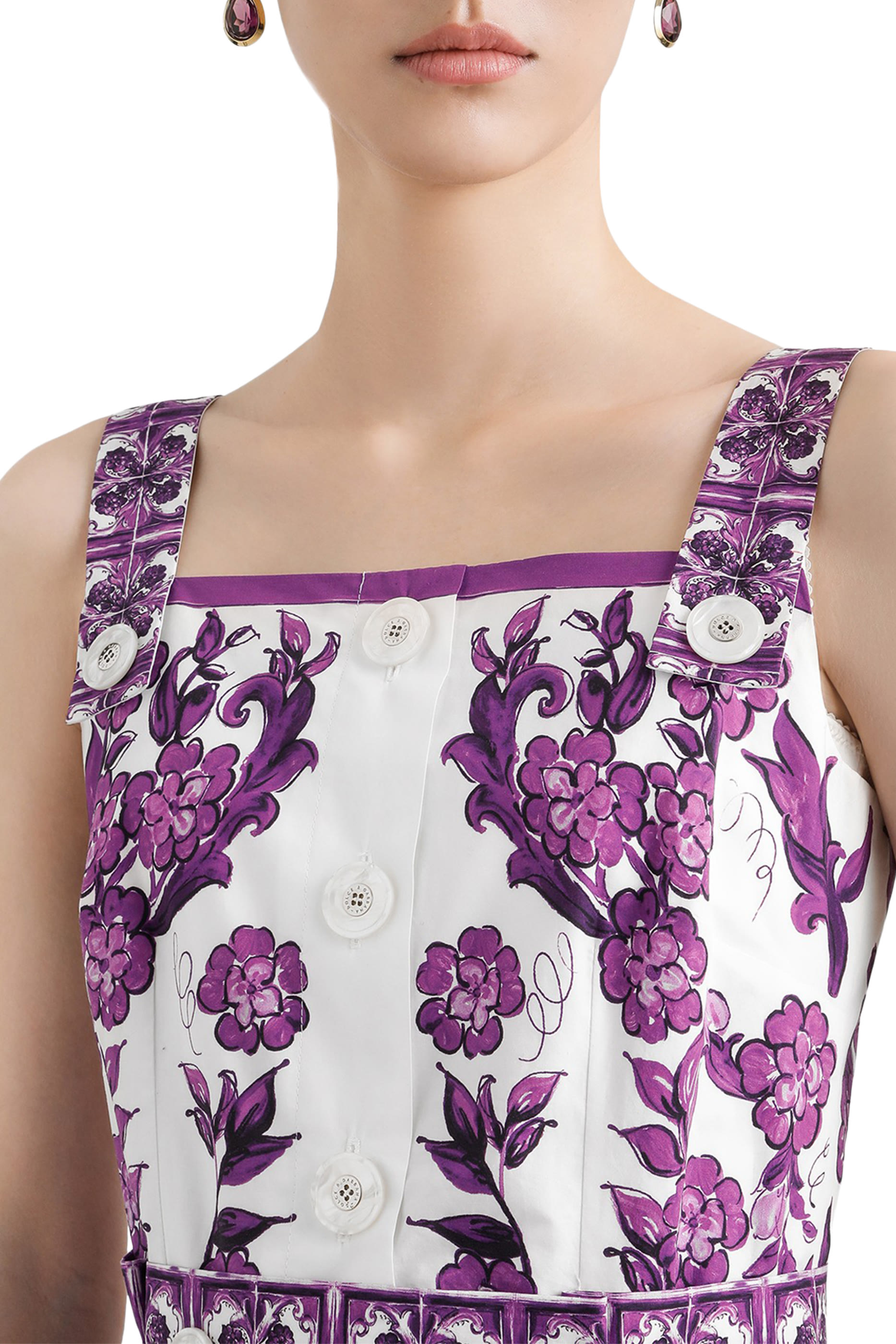 Majolica-Print Corset Midi Dress