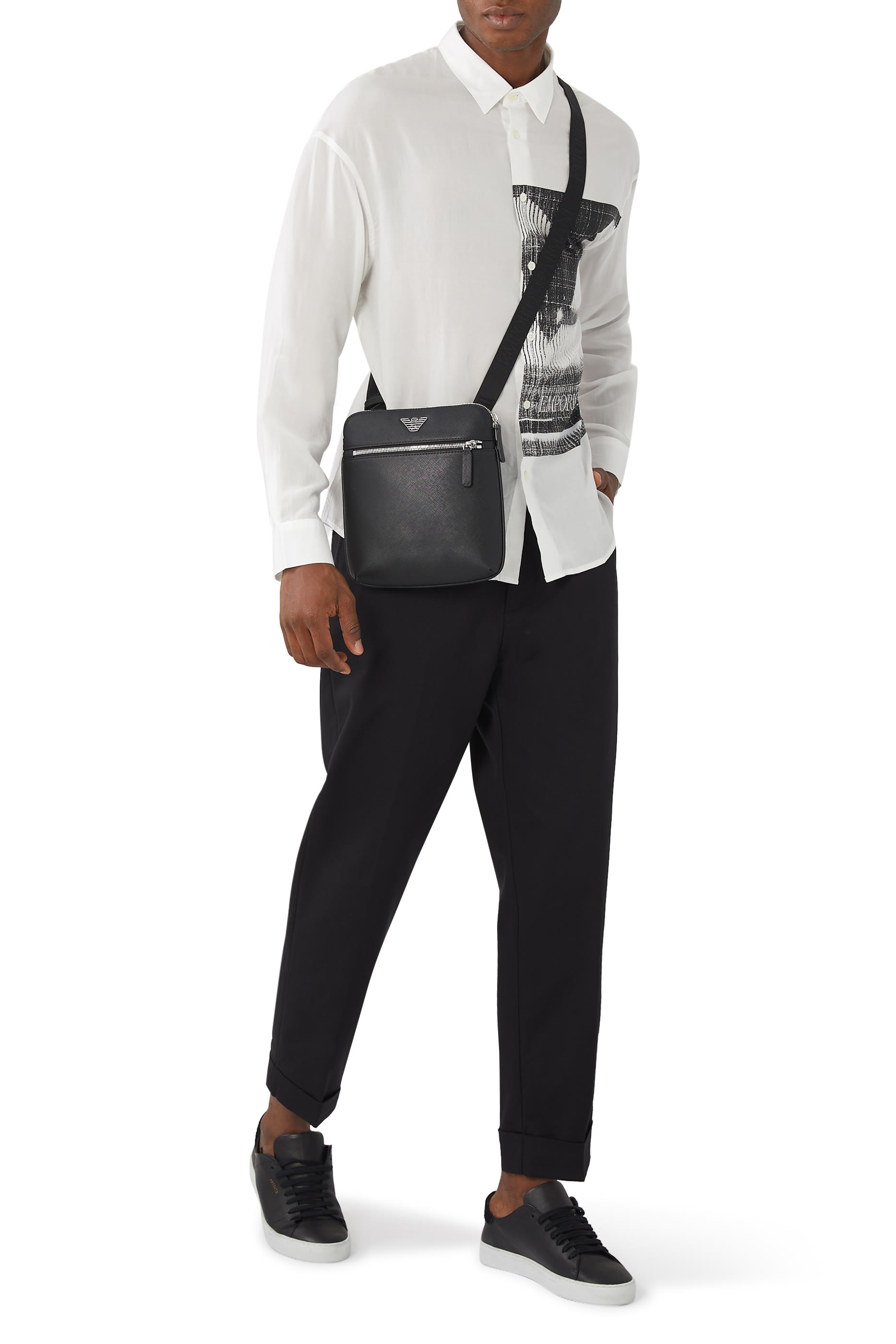  ASV Regenerated Saffiano Leather Flat Shoulder Bag with Eagle Plate