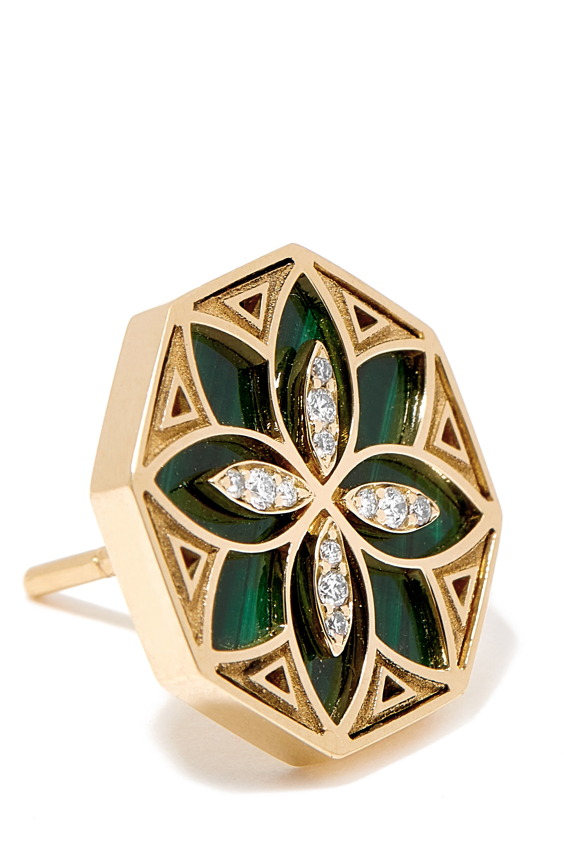 Ward Turath Flower Earrings, 18k Yellow Gold & Diamonds