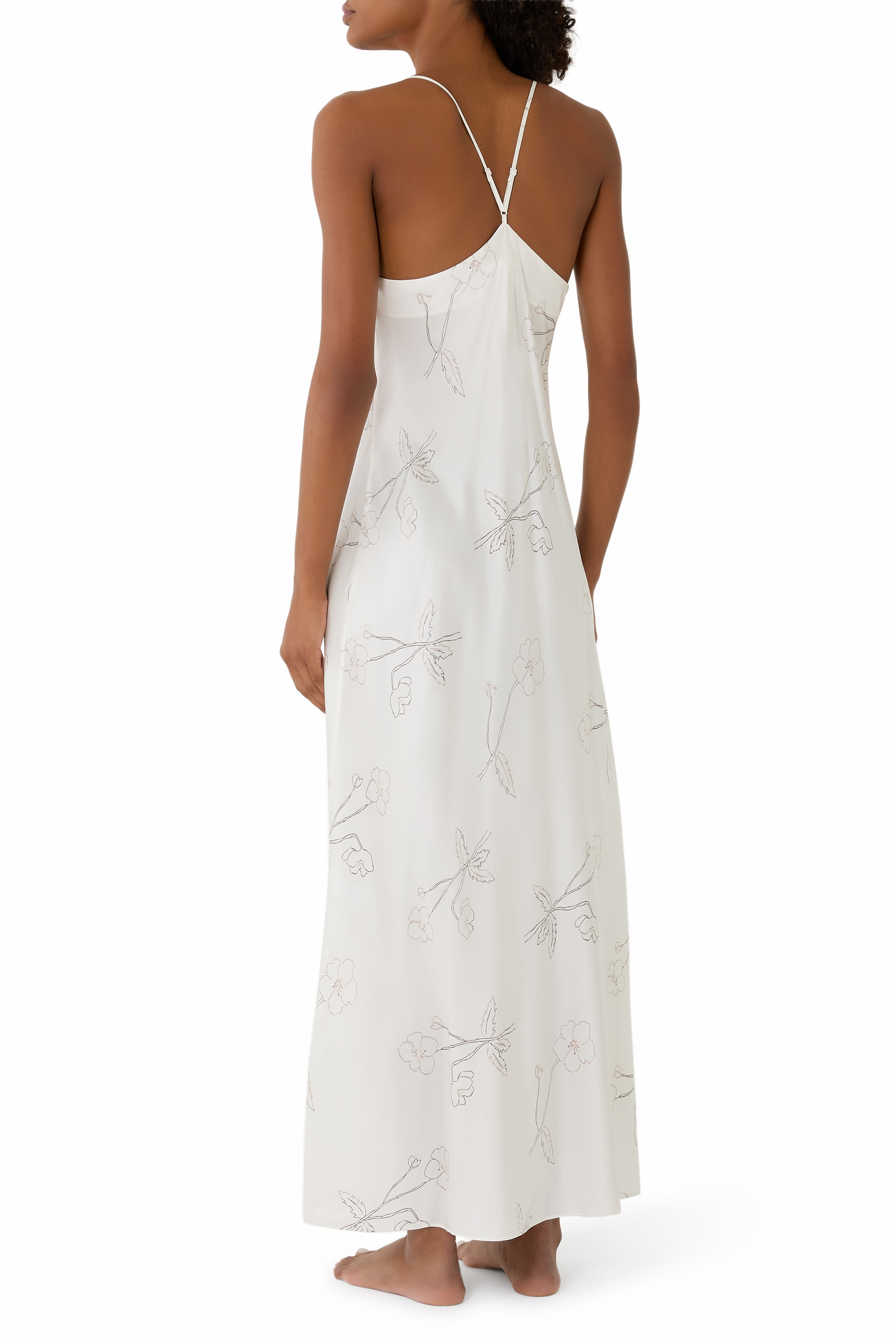  Silk Floral Print Cross Back Maxi Nightdress