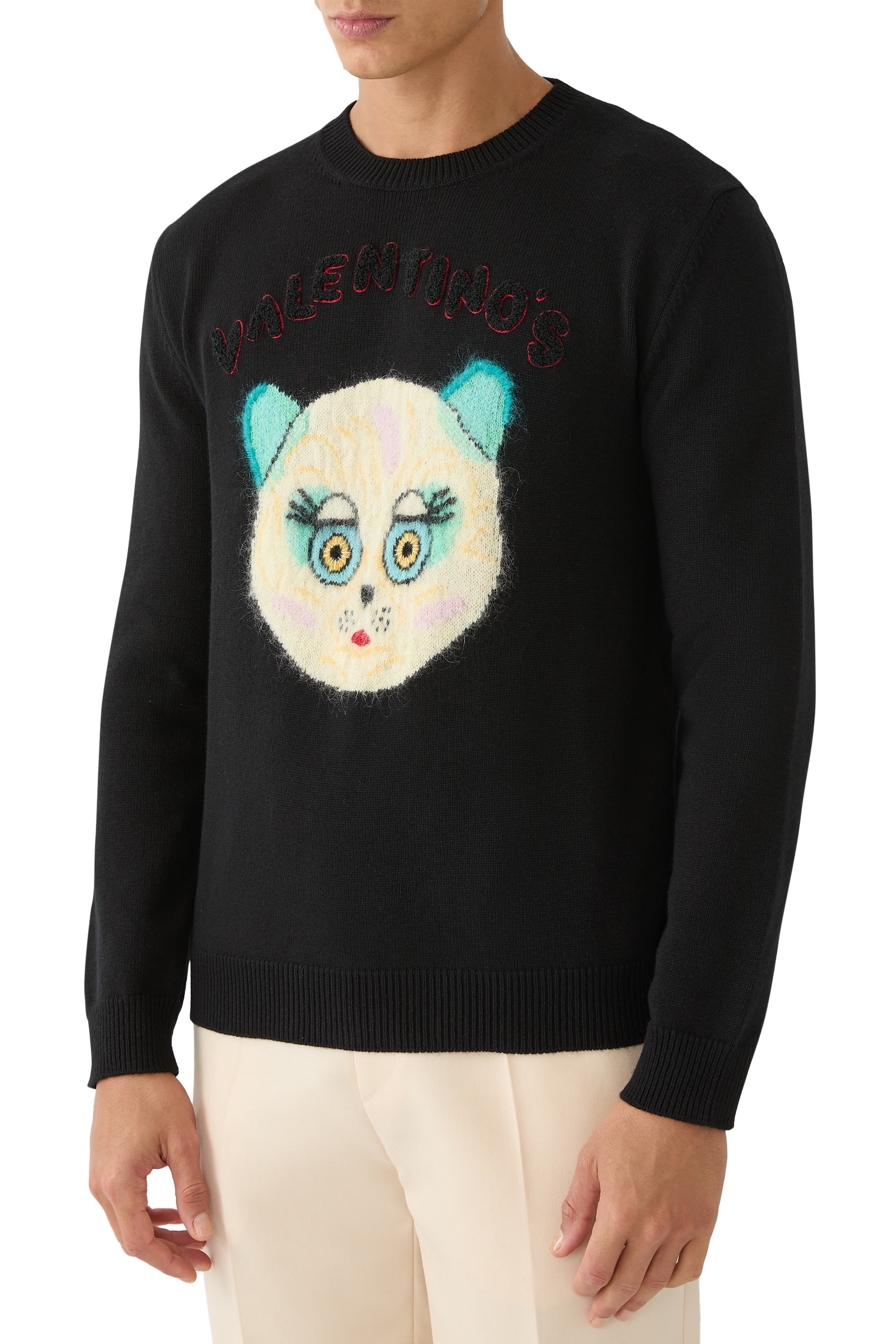 Wool and Cotton Sweater with Chat de la Maison Patch