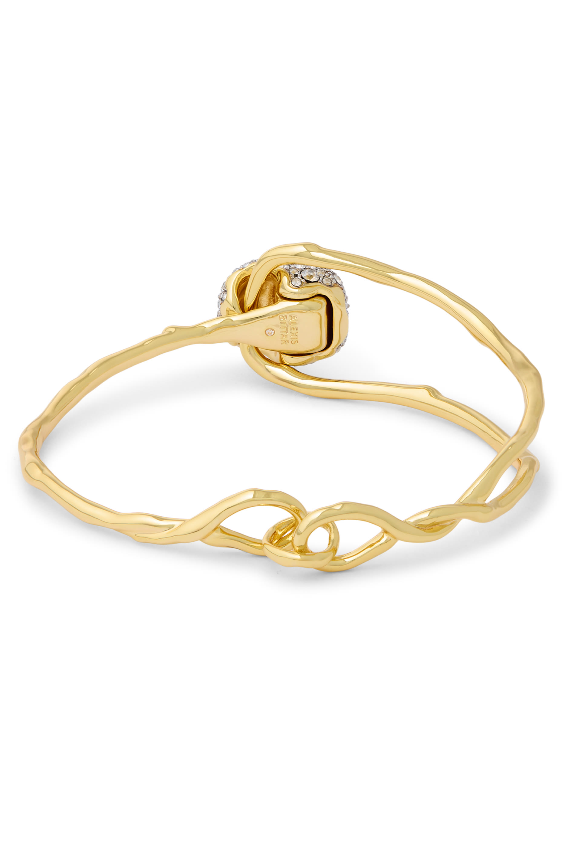 Solanales Crystal Cuff Bracelet, 14k Gold Plated Brass with Rhodium Tone Plated Brass & Crystal