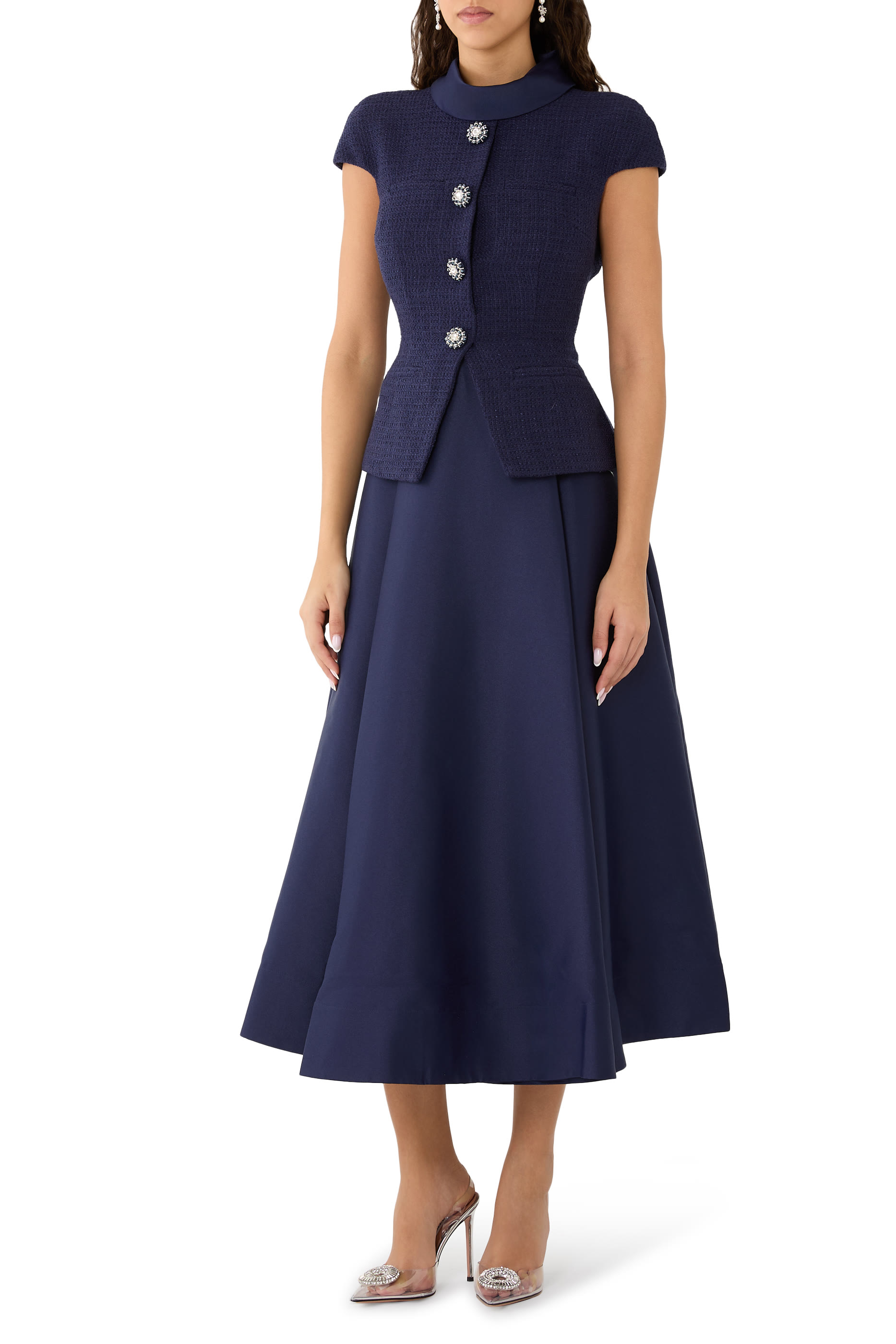 Boucle Taffeta Midi Dress