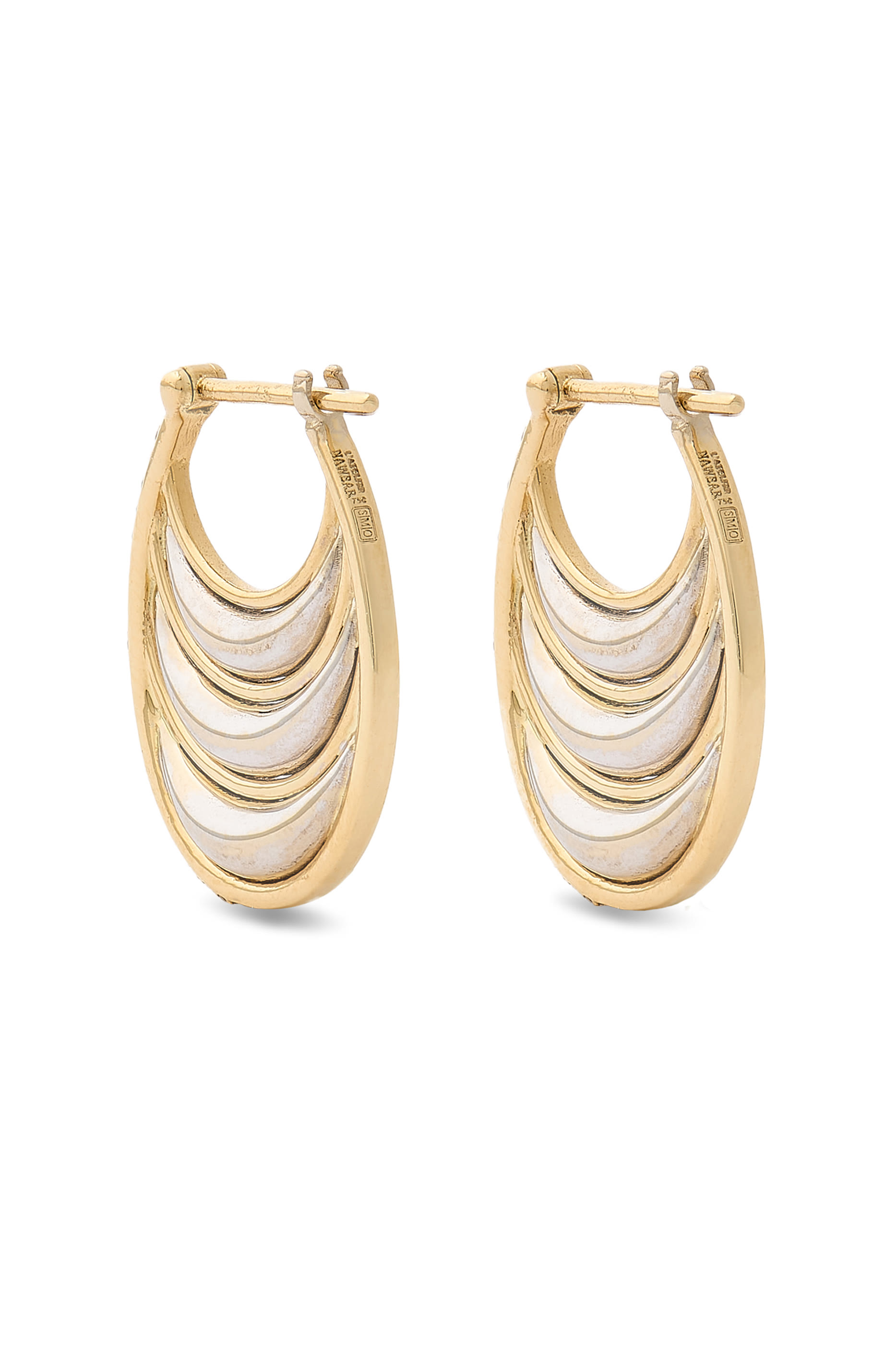  Triple Bloop Moon Earrings, 18K Yellow Gold with White Gold & Diamonds