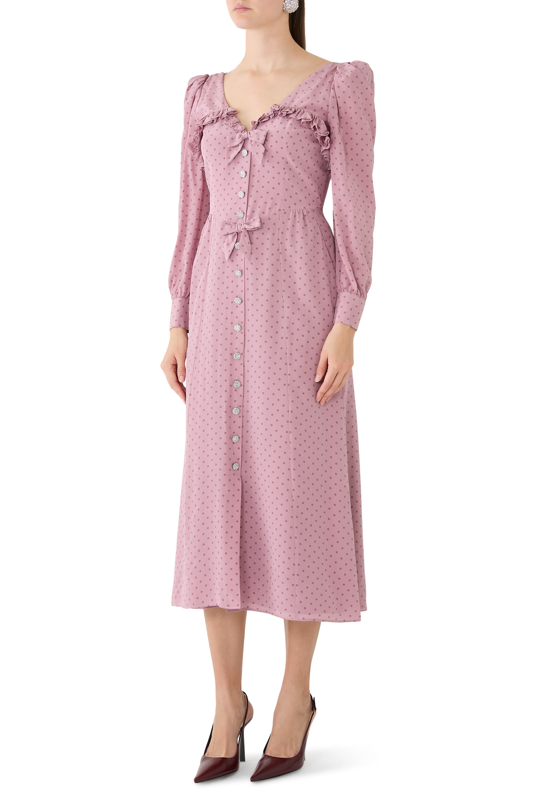 Polka Dot Ruffles Midi Dress