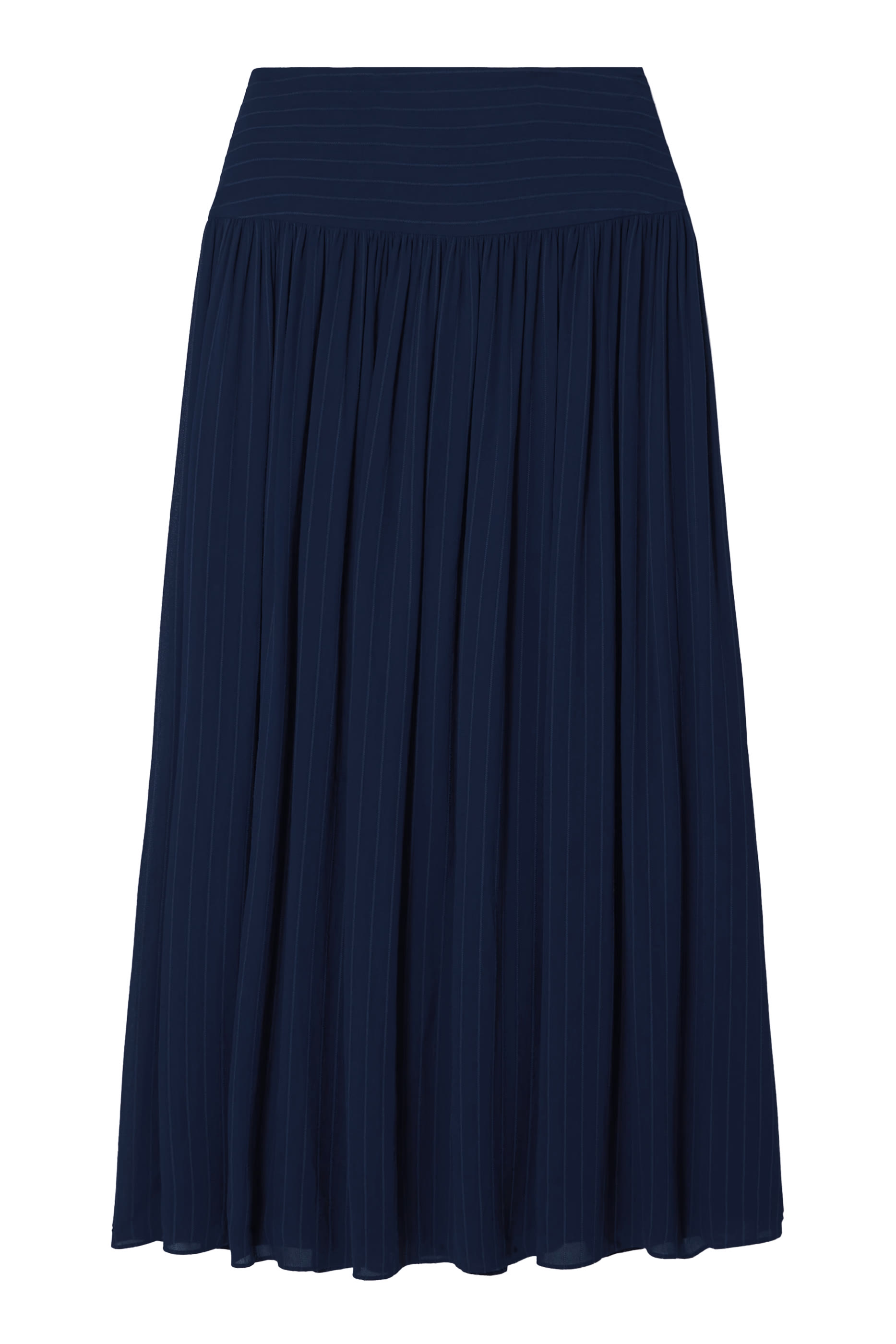 Santos Pinstriped Gathered Crepe Midi Skirt