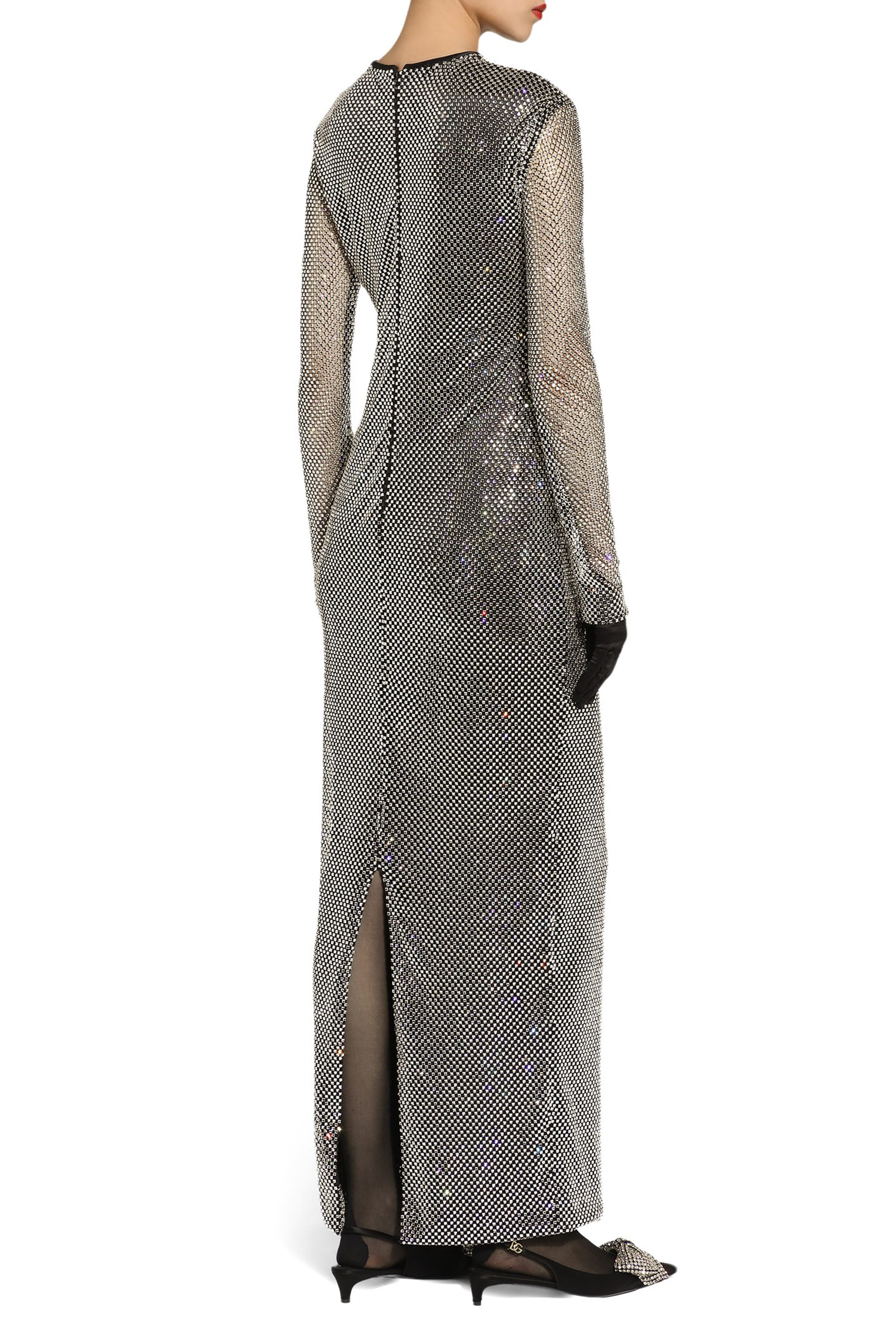  Long Crystal Mesh Dress