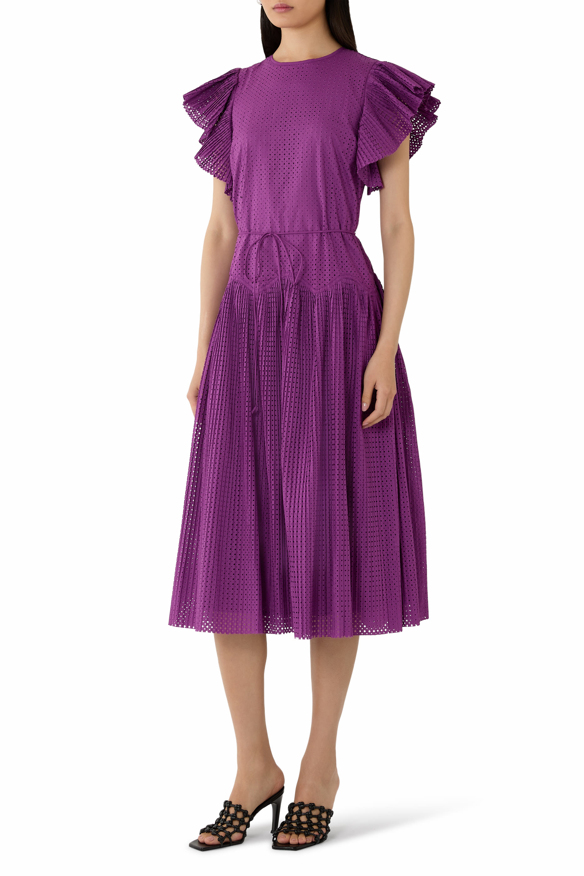 Sylvaine Flutter Sleeve Midi Dress